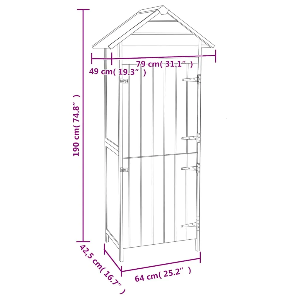 Kompakter Holzschrank 42,5 x 64 x 190 cm mit wasserdichtem Dach