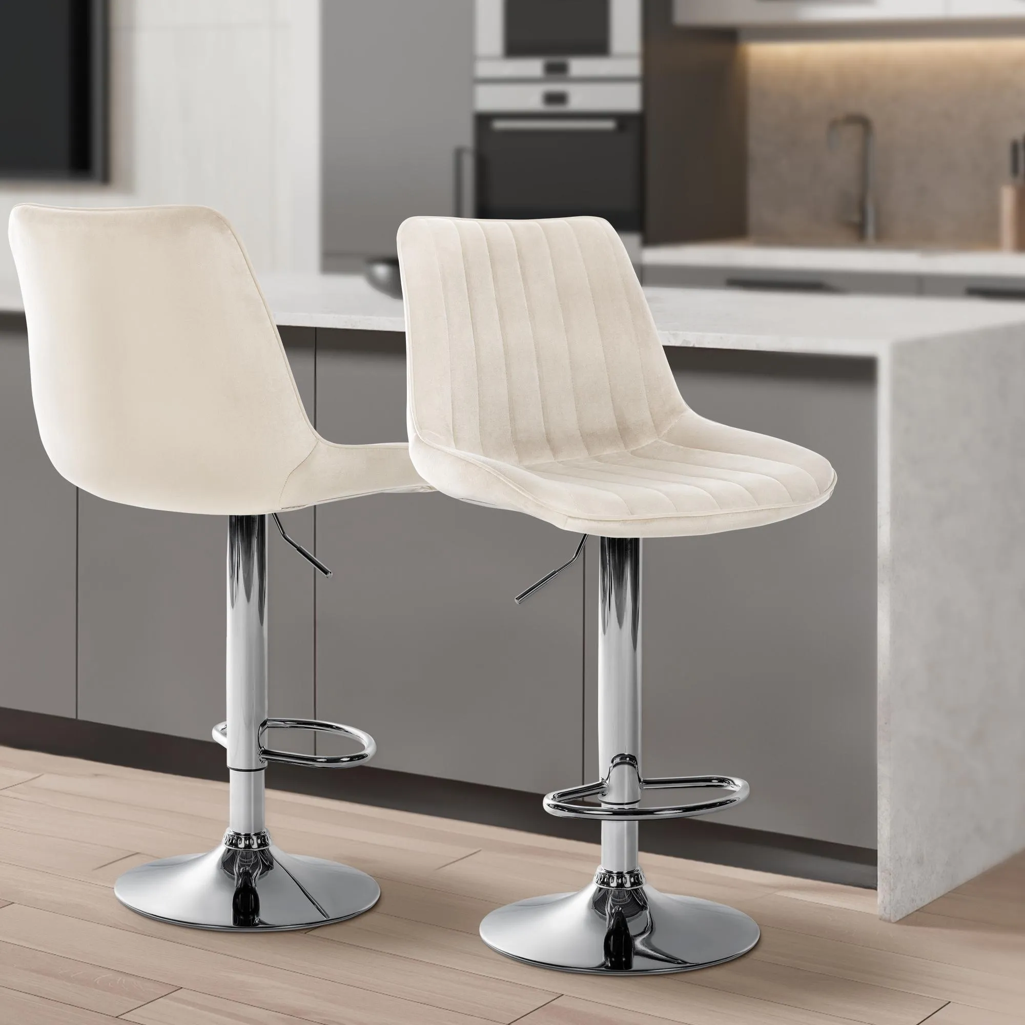 Barhocker Toni Samt 91-112x49.5x50 cm Creme