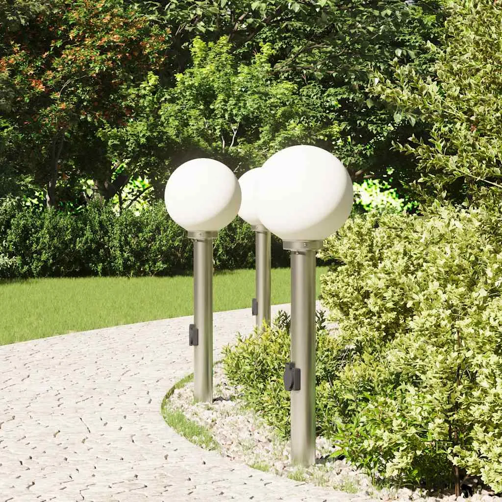 Silberne Edelstahl Pollerleuchte 25x80 cm mit Steckdose und IP44
