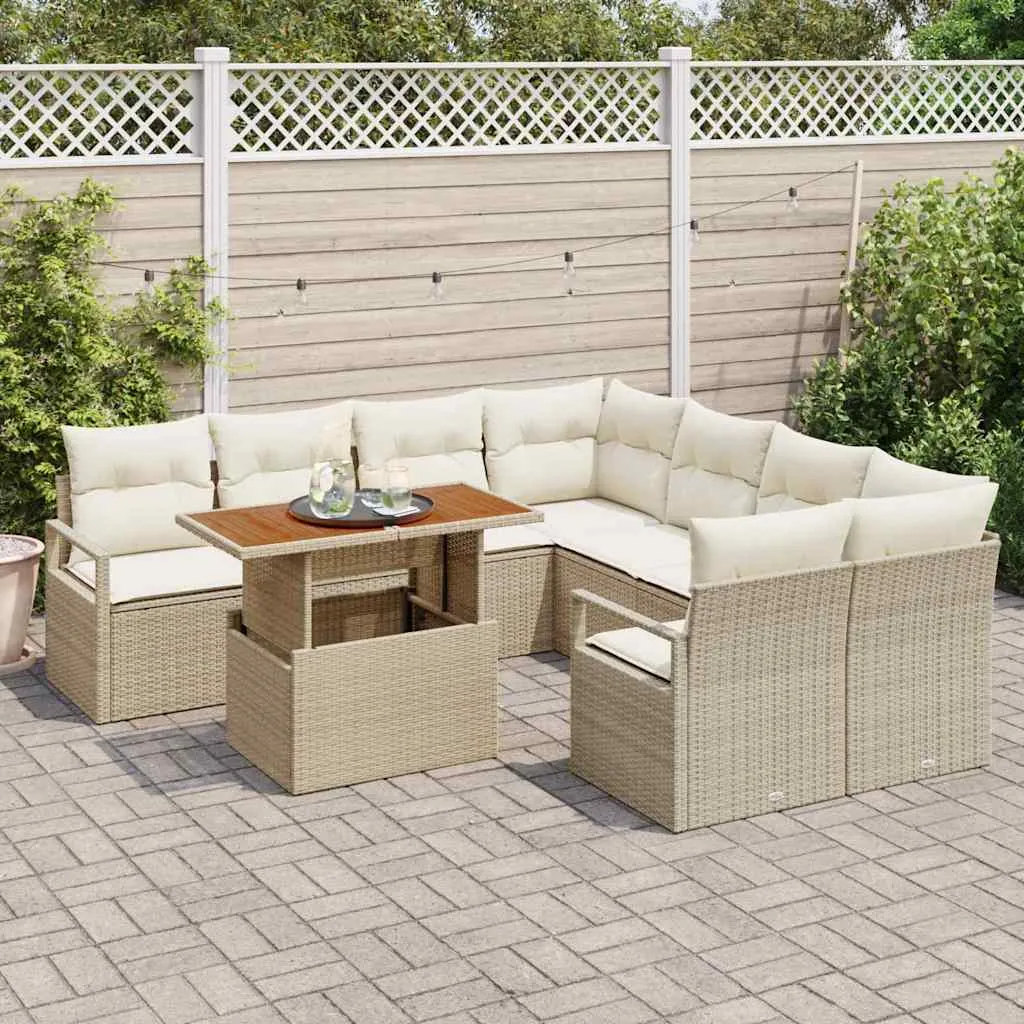 Poly-Rattan Garten-Esszimmer-Set 100x55x73 cm Beige Creme mit Echtholz