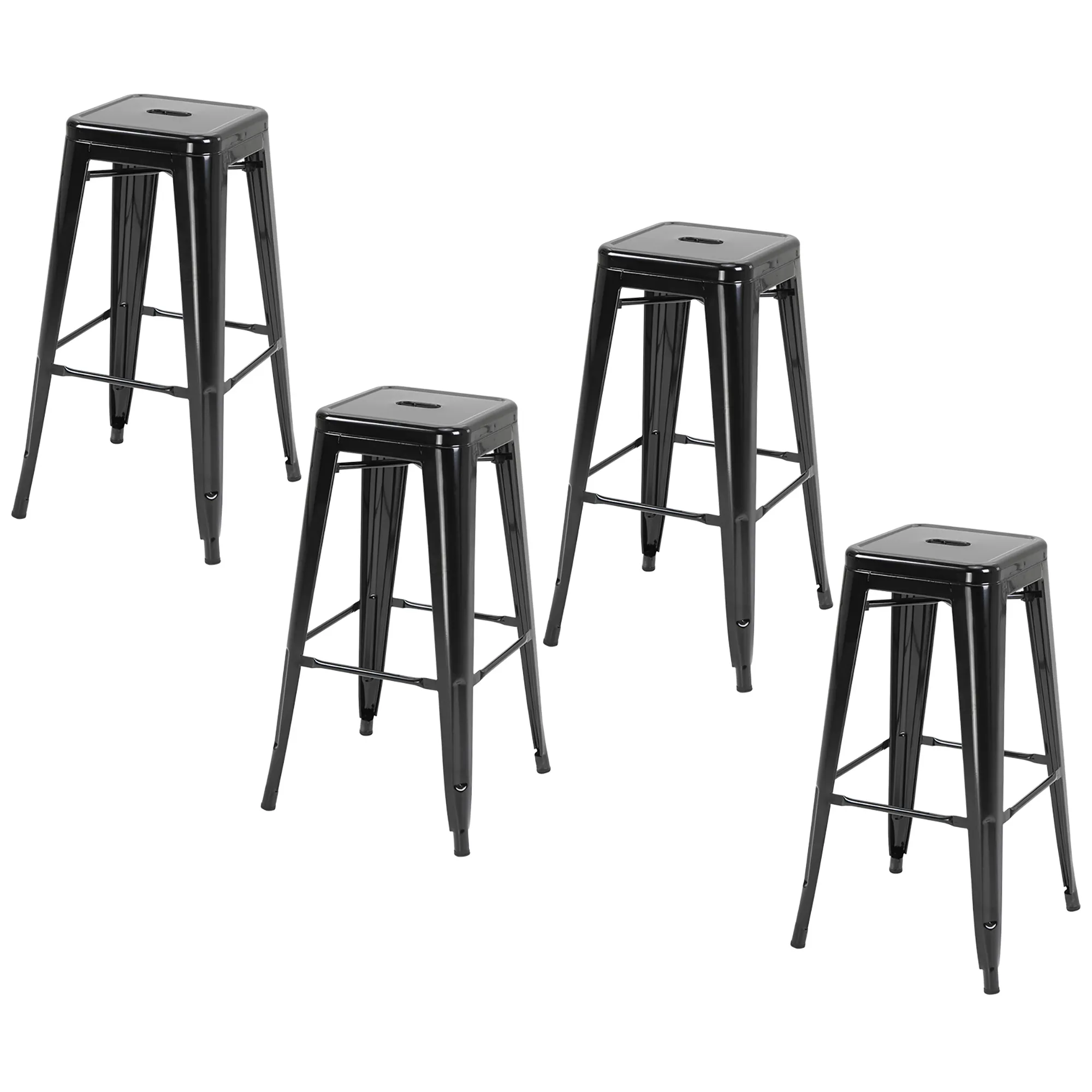 4er-Set Barhocker aus Metall, für drinnen und draußen, stapelbares Design, Schwarz