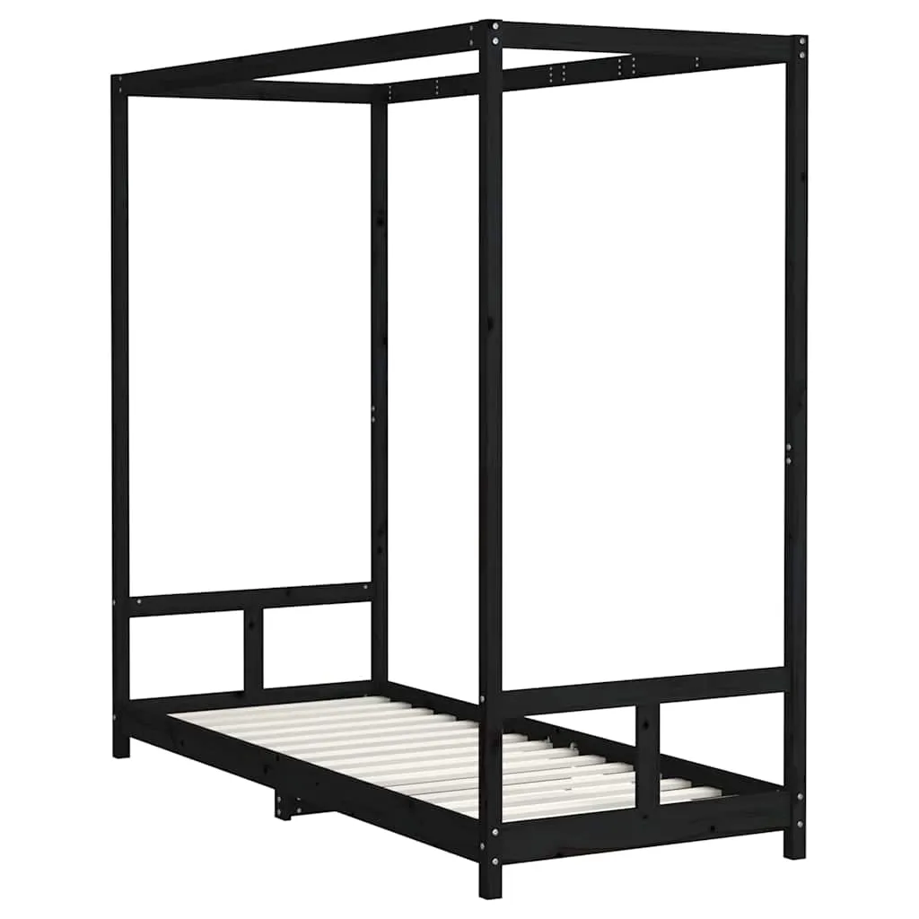 Kinderbett aus massivem Kiefernholz Schwarz 205,5 x 85,5 x 190 cm