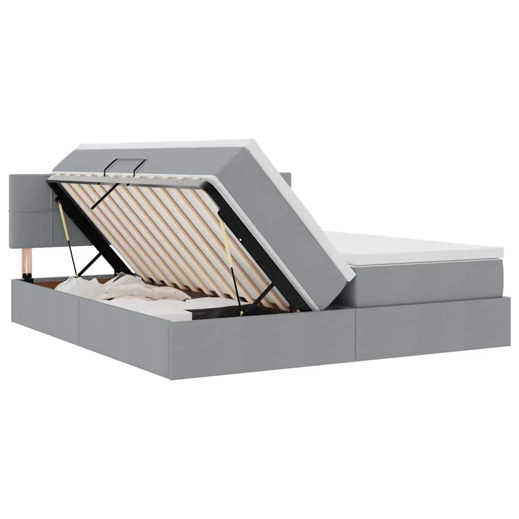 LED-Storage-Bett mit Matratze 200x200 cm Hellgrau