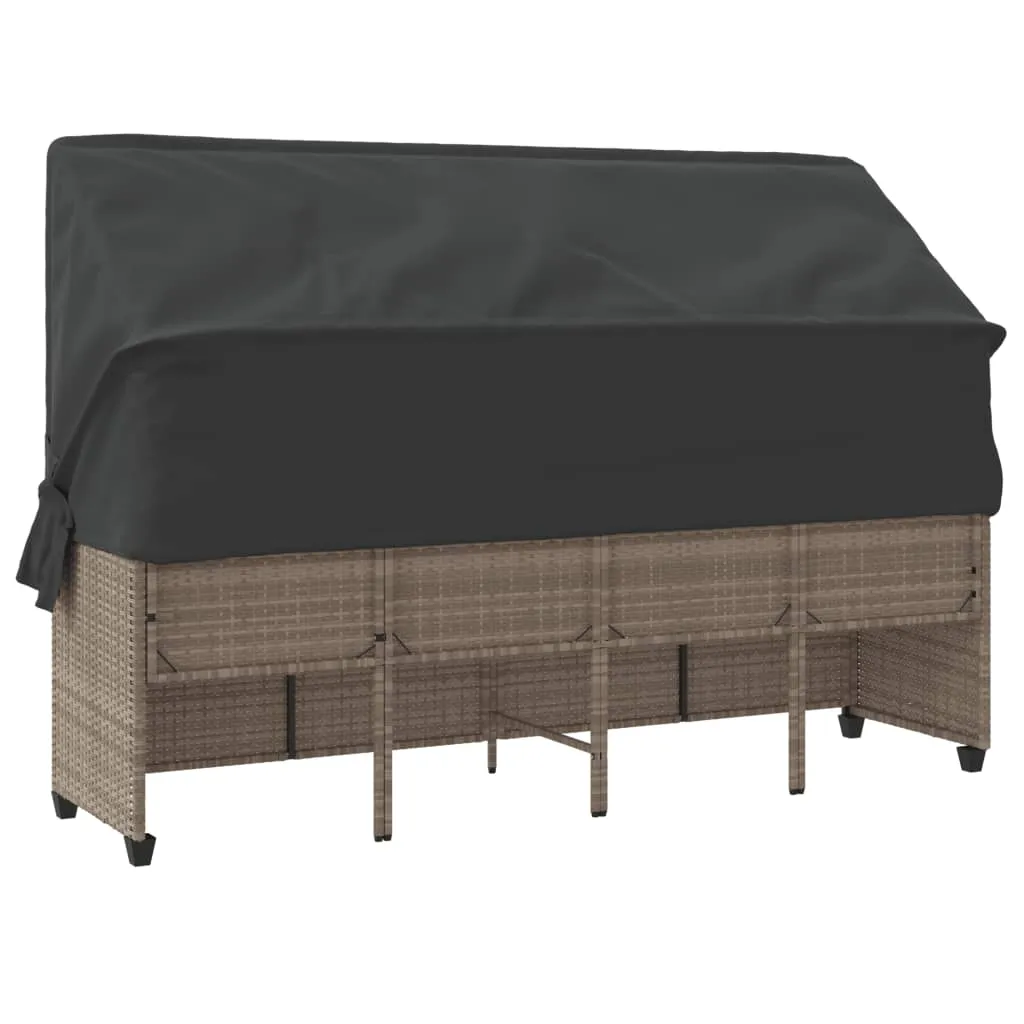 Sonnenliege mit Dach 204x75x140 cm Hellgrau aus PE-Rattan und Stahl