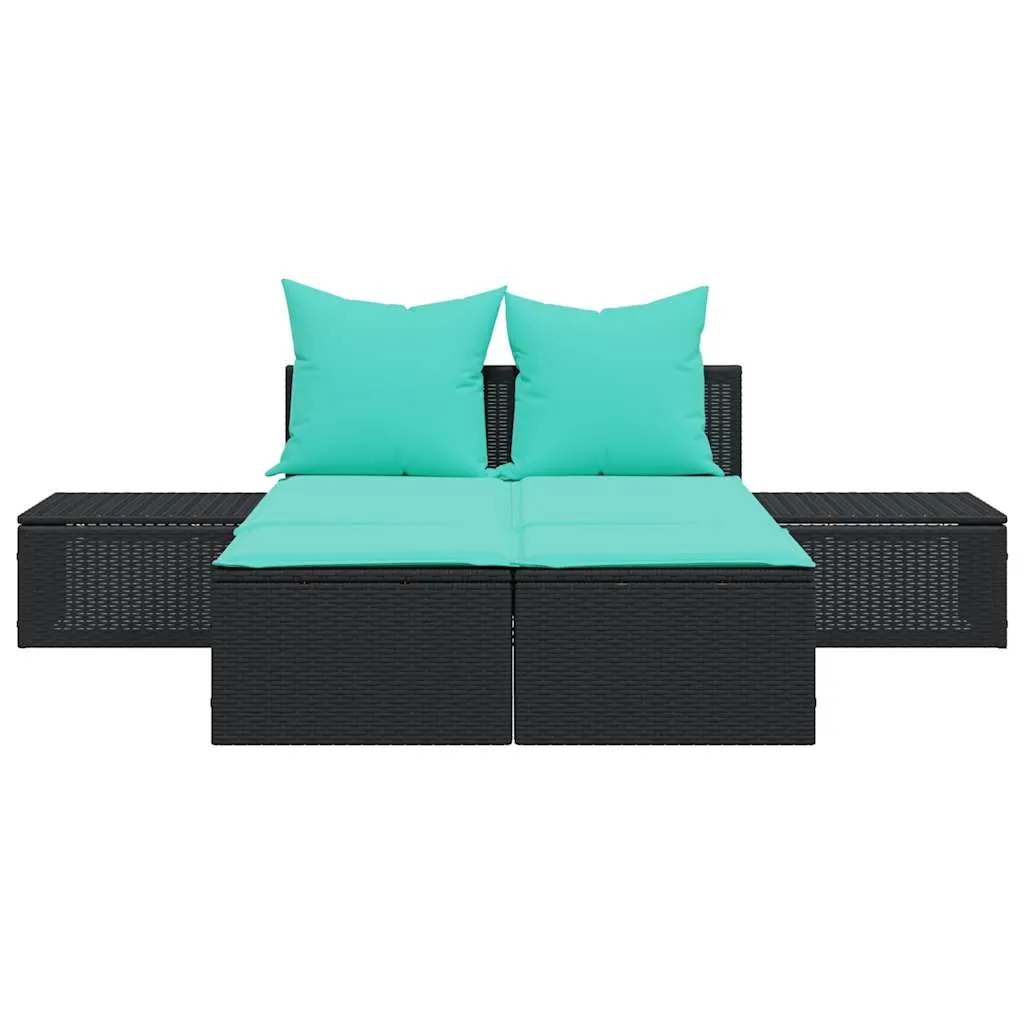 Doppel-Sonnenliege Schwarz 104x162x30 cm mit PE-Rattan und Stahlgestell