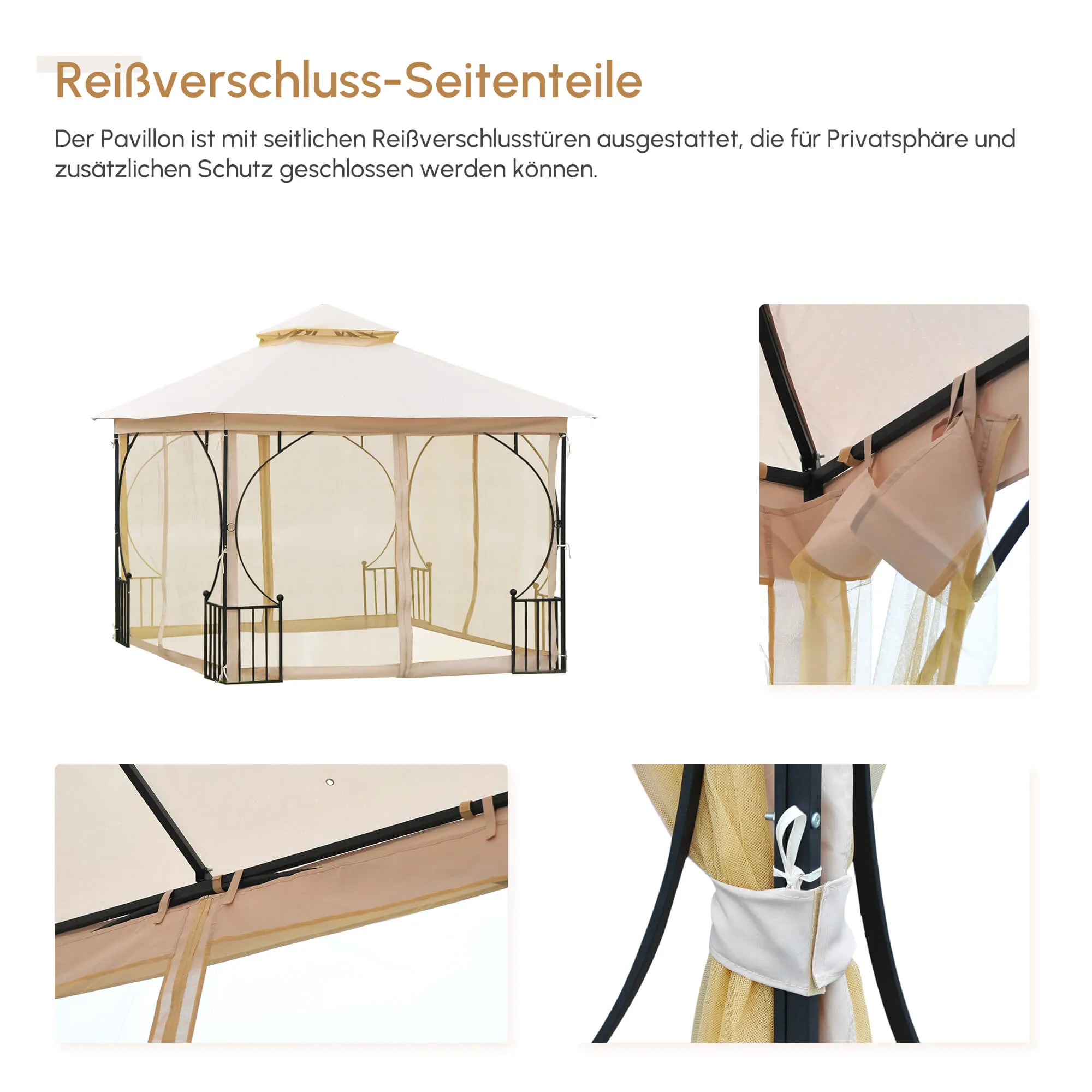 Luxuriöser Gartenpavillon 295x295x275 cm Beige+Schwarz