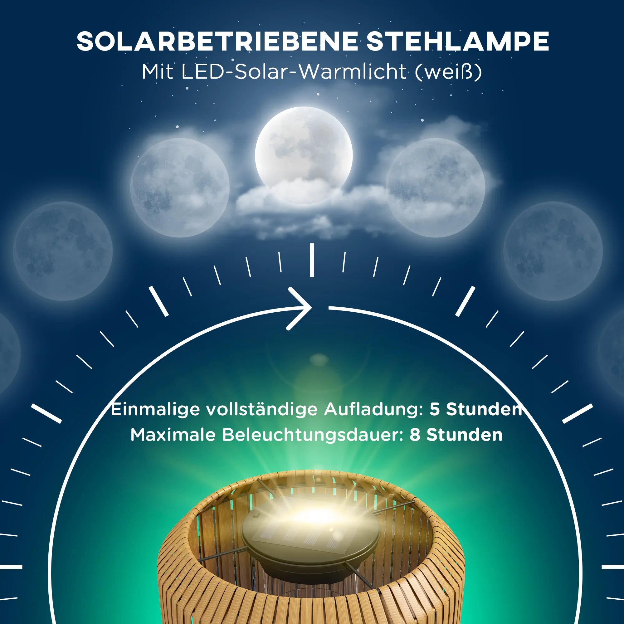 Solar Gartenleuchte Rattan Stehleuchte Ø34 x 130cm Gelb