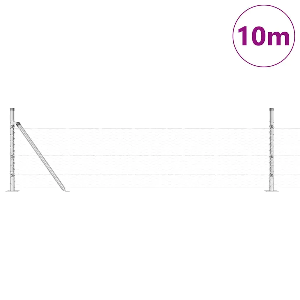 Outdoor-Hexagon-Zaun mit Betonbasis 10 x 0,5 m Silber Netz