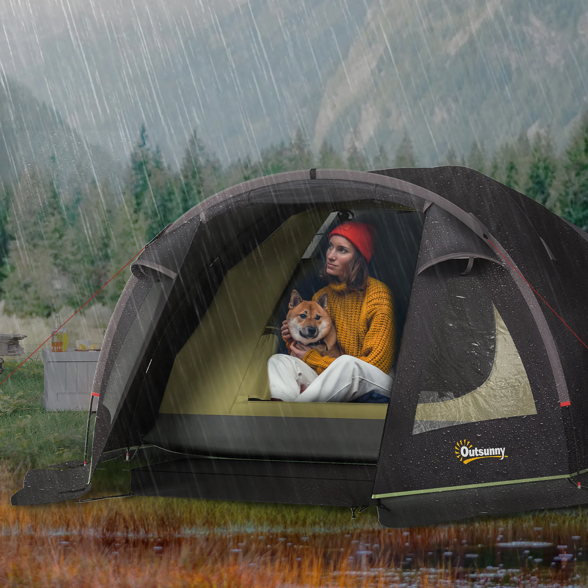 Campingzelt 3 Personen 330x190x120 cm Schwarz