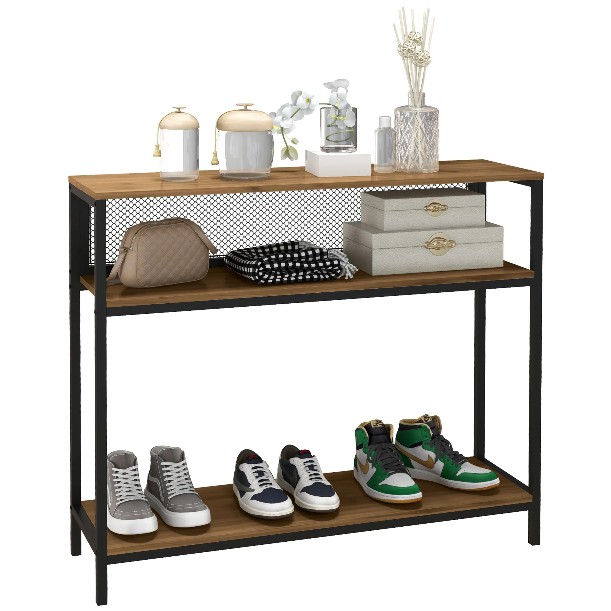Sideboard Konsolentisch Flurregal, Industriedesign, 100 cm x 29,5 cm x 90 cm, Braun + Schwarz Sideboard Konsolentisch Flurregal, Industriedesign, 100 cm x 29,5 cm x 90 cm, Braun + Schwarz