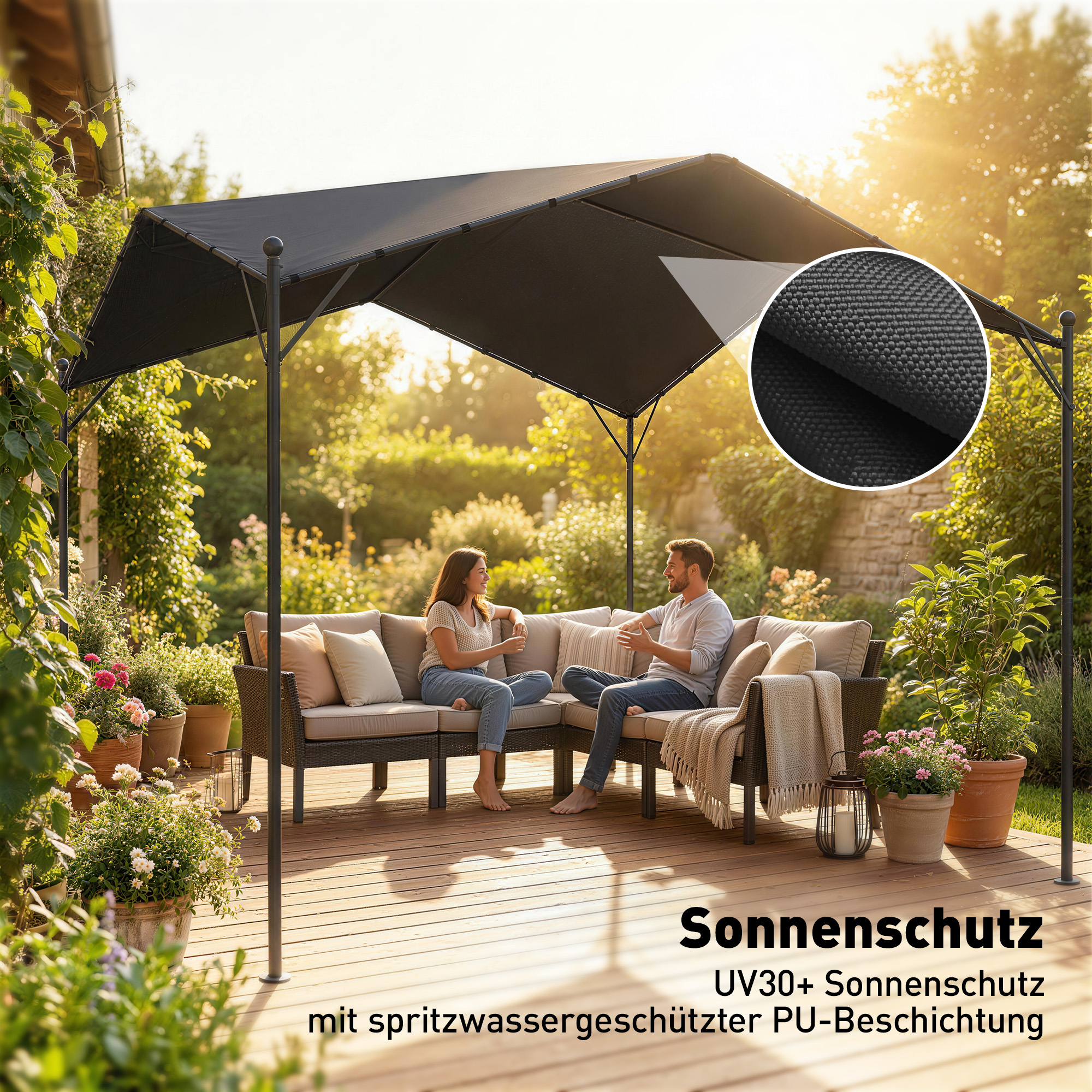 Pergola 3 x 3 m Dunkelgrau mit schrägem Dachdesign