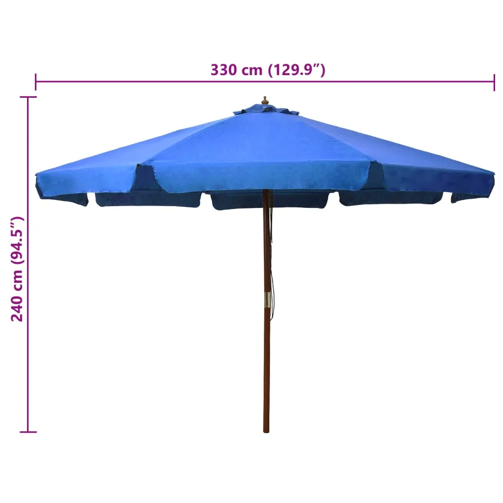 Azurblauer Terrassenschirm 330 x 240 cm mit robustem Massivholz-Mast