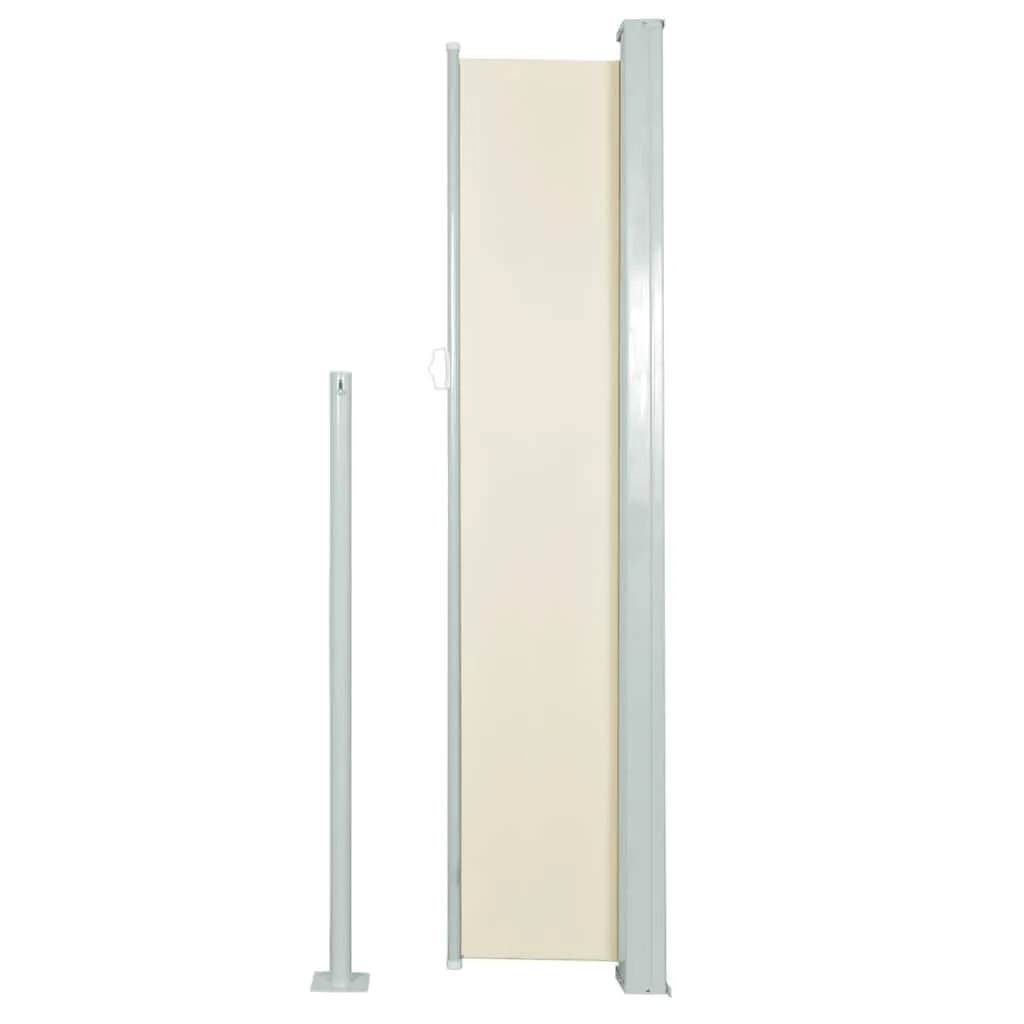 Seitenmarkise 170 x 0-300 cm Cremefarbener Stoff mit grauer Stahlabdeckung