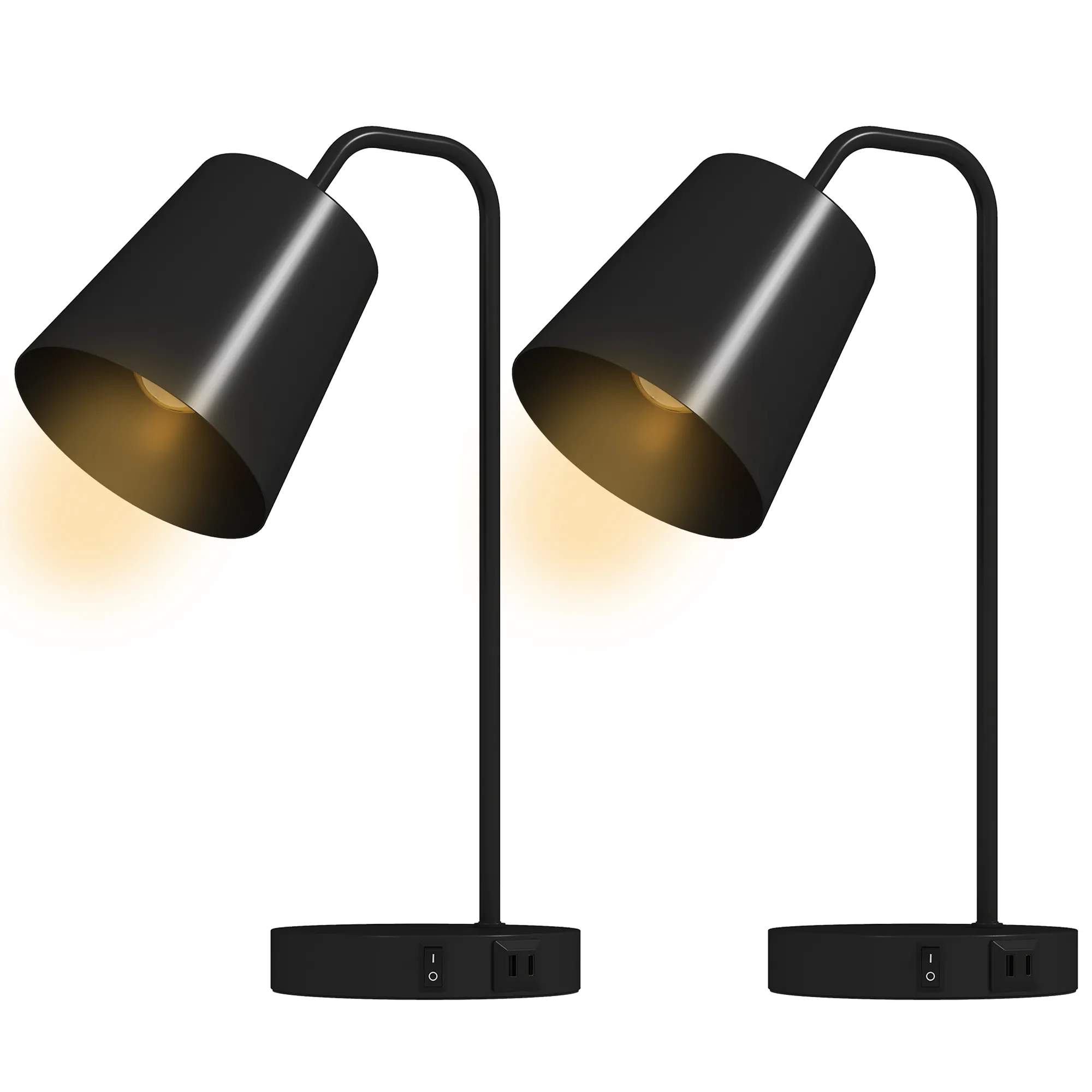 Tischlampen-Set 2 Stück mit USB-A & USB-C Anschluss, Stahl, Schwarz