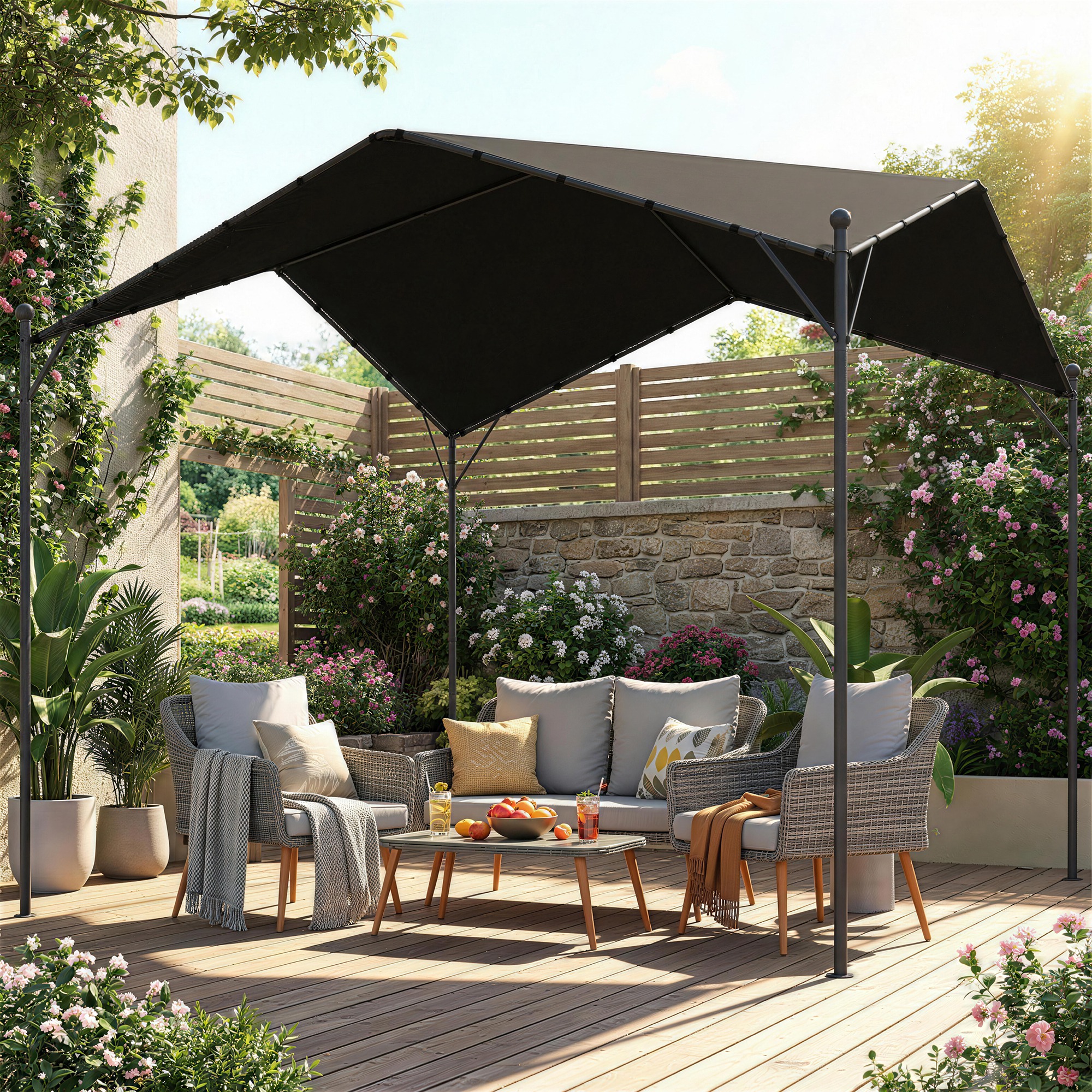 Pergola 3 x 3 m Dunkelgrau mit schrägem Dachdesign