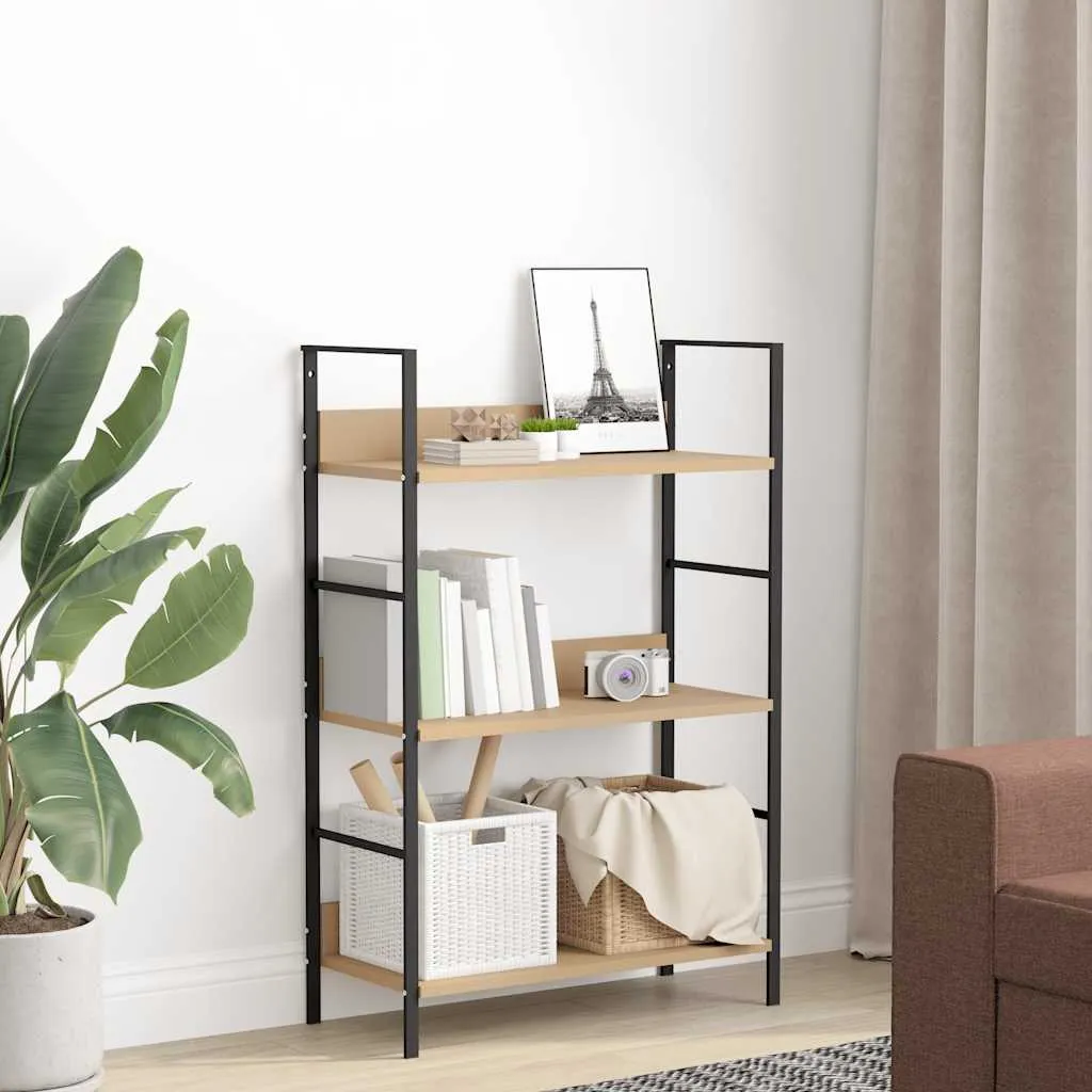 Standregal 60x27,6x90,5 cm in Eichen-Optik und Schwarz mit 3 Ablagen