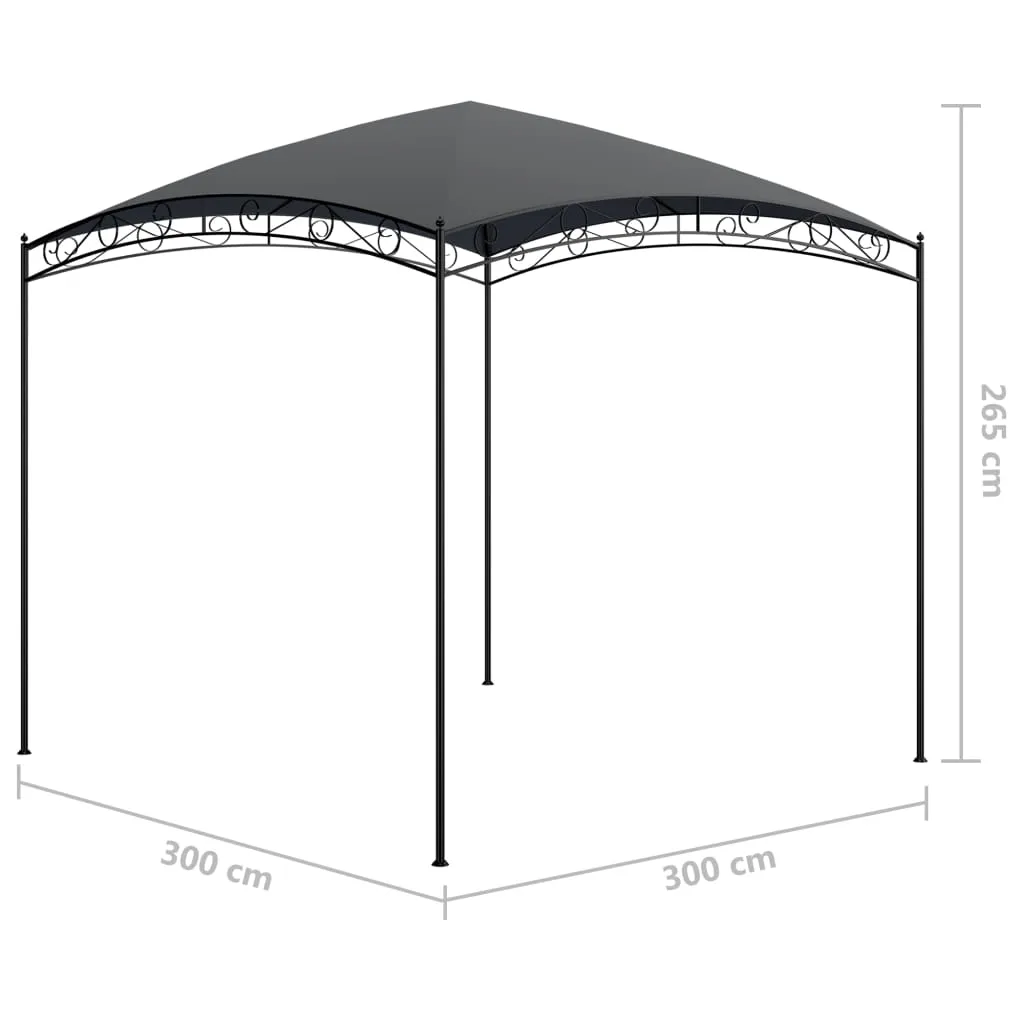 Pavillon 3x3x2,65 m Anthrazit mit Stahlkonstruktion und PA-beschichtetem Stoffdach