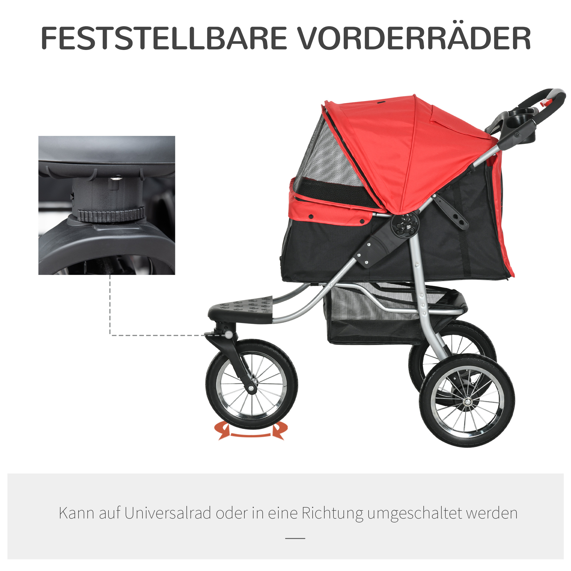 Hundewagen Rot+Schwarz 109,5L x 54,5B x 106,5H cm
