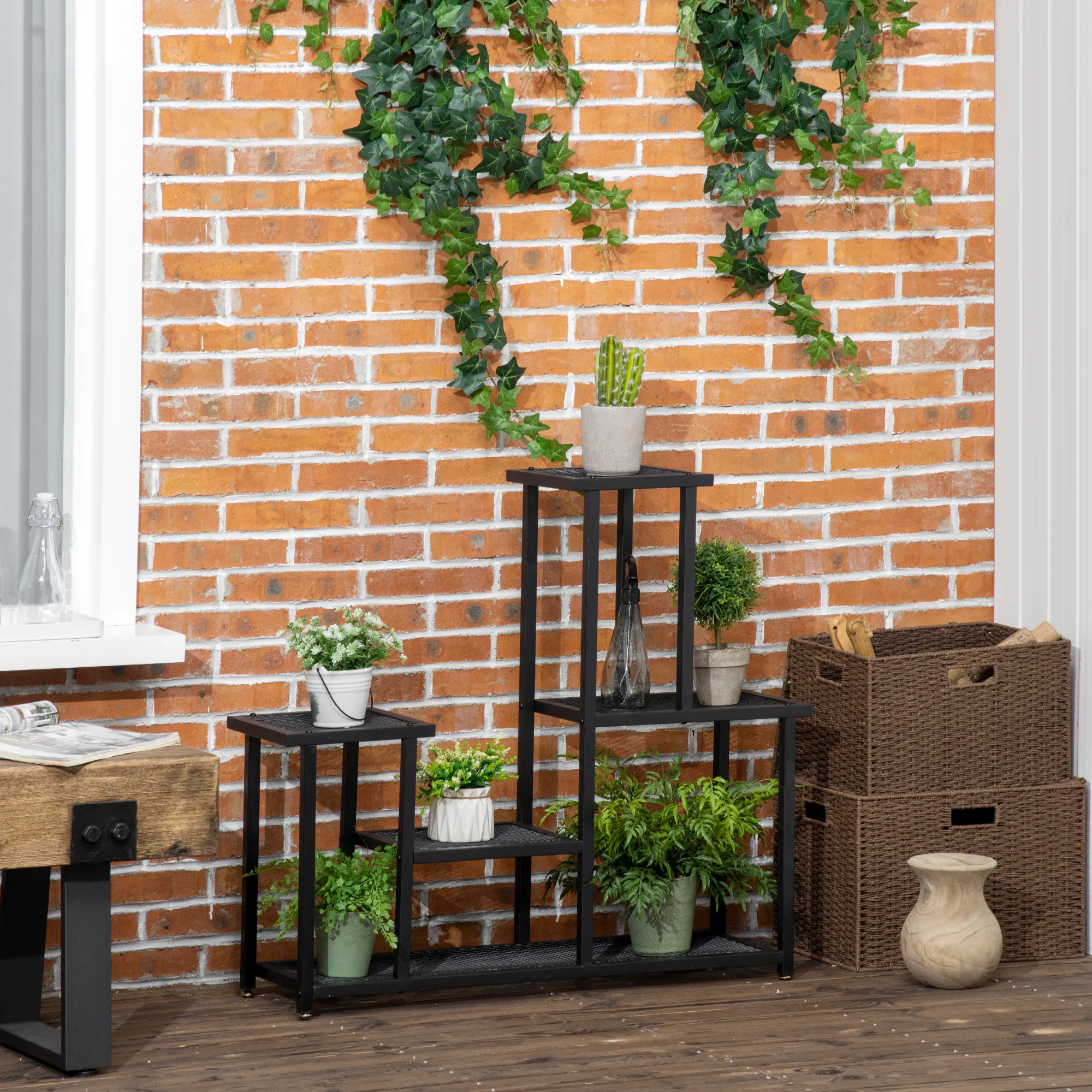 Pflanzenständer Schwarz 91L x 25B x 83H cm mit 4 Regalen