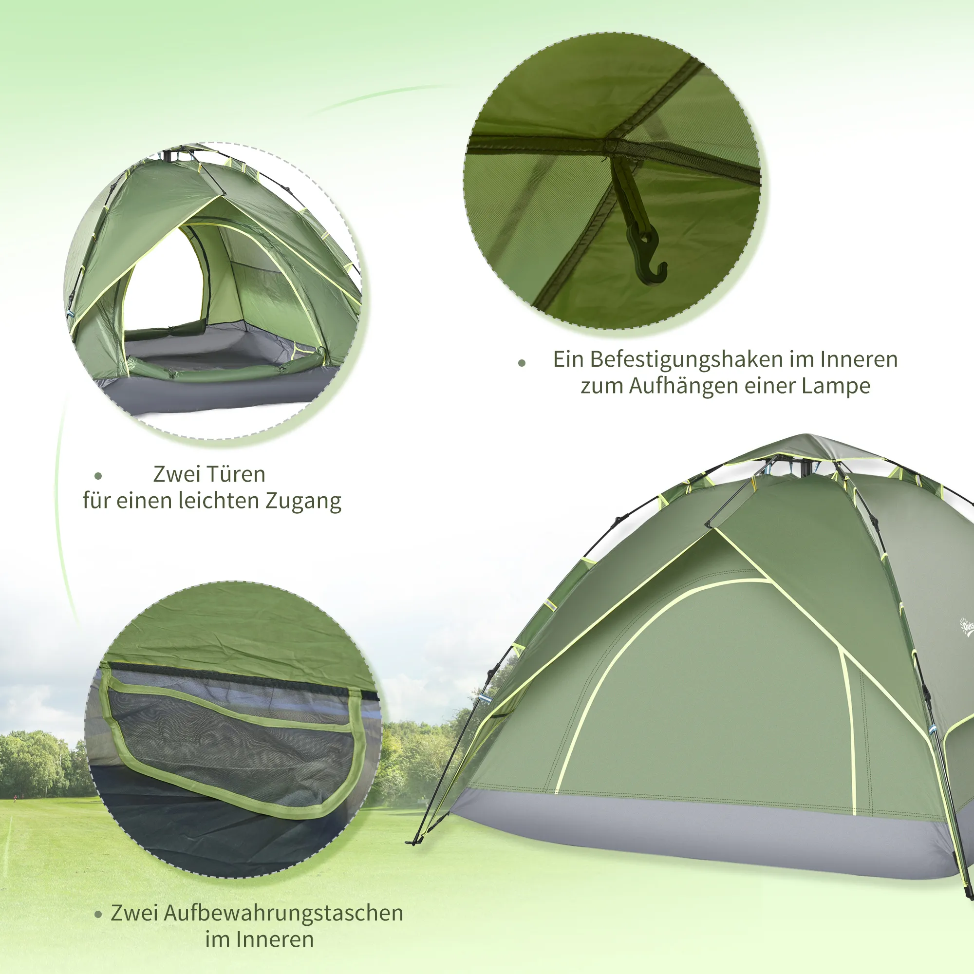 Quick-Up Campingzelt 3 Personen 210x210x140 cm Dunkelgrün