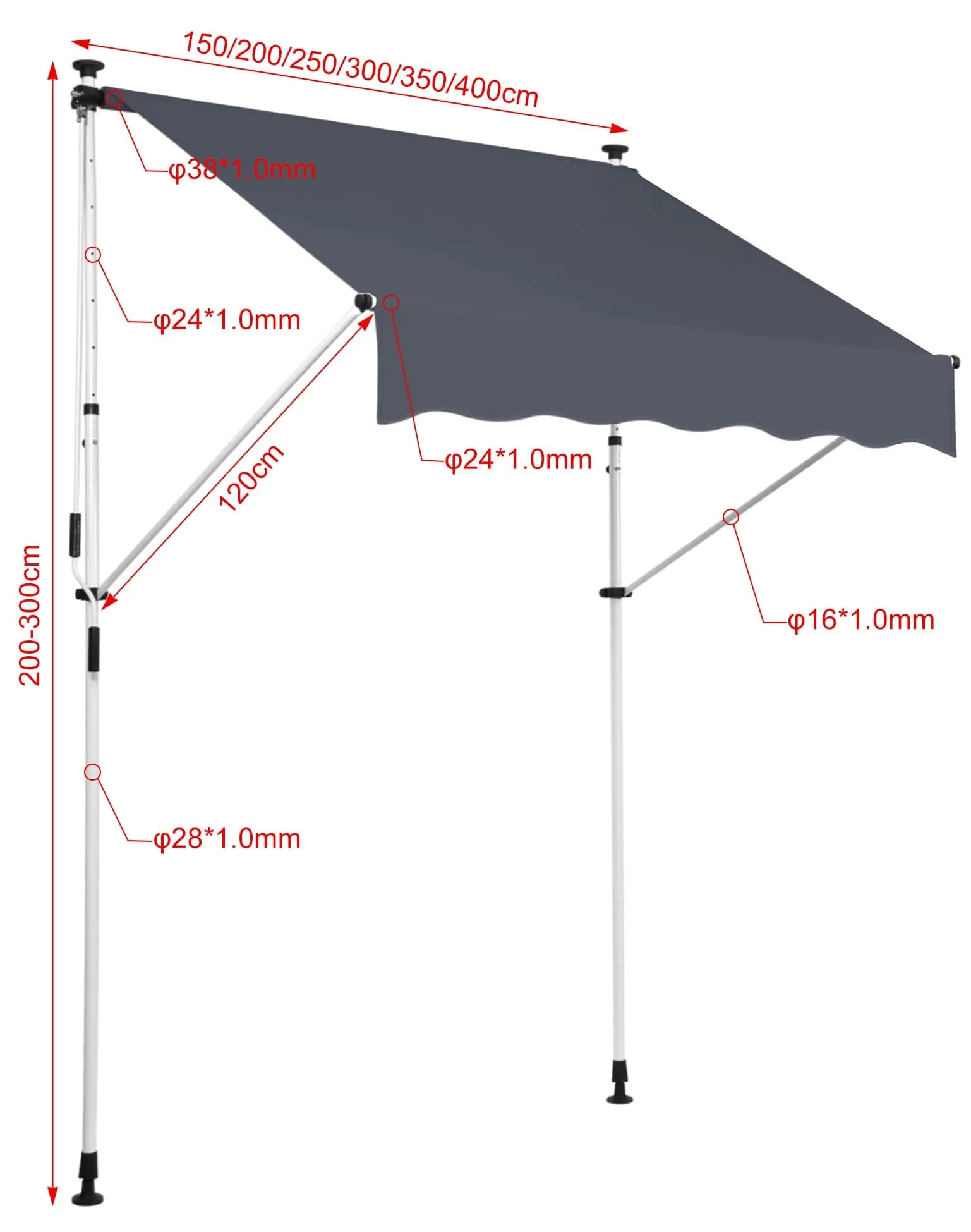 Klemmmarkise Westerly 350 x 120 cm Anthrazit