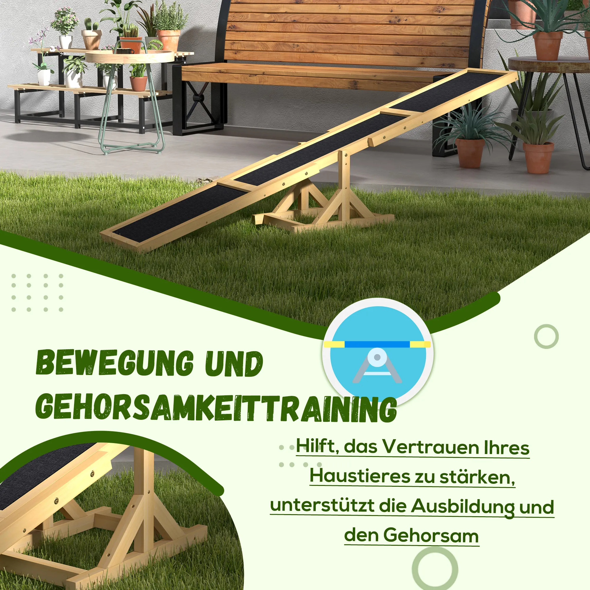 Hundewippe für Agility Training aus Tannenholz, Gelb, 180x30x30cm