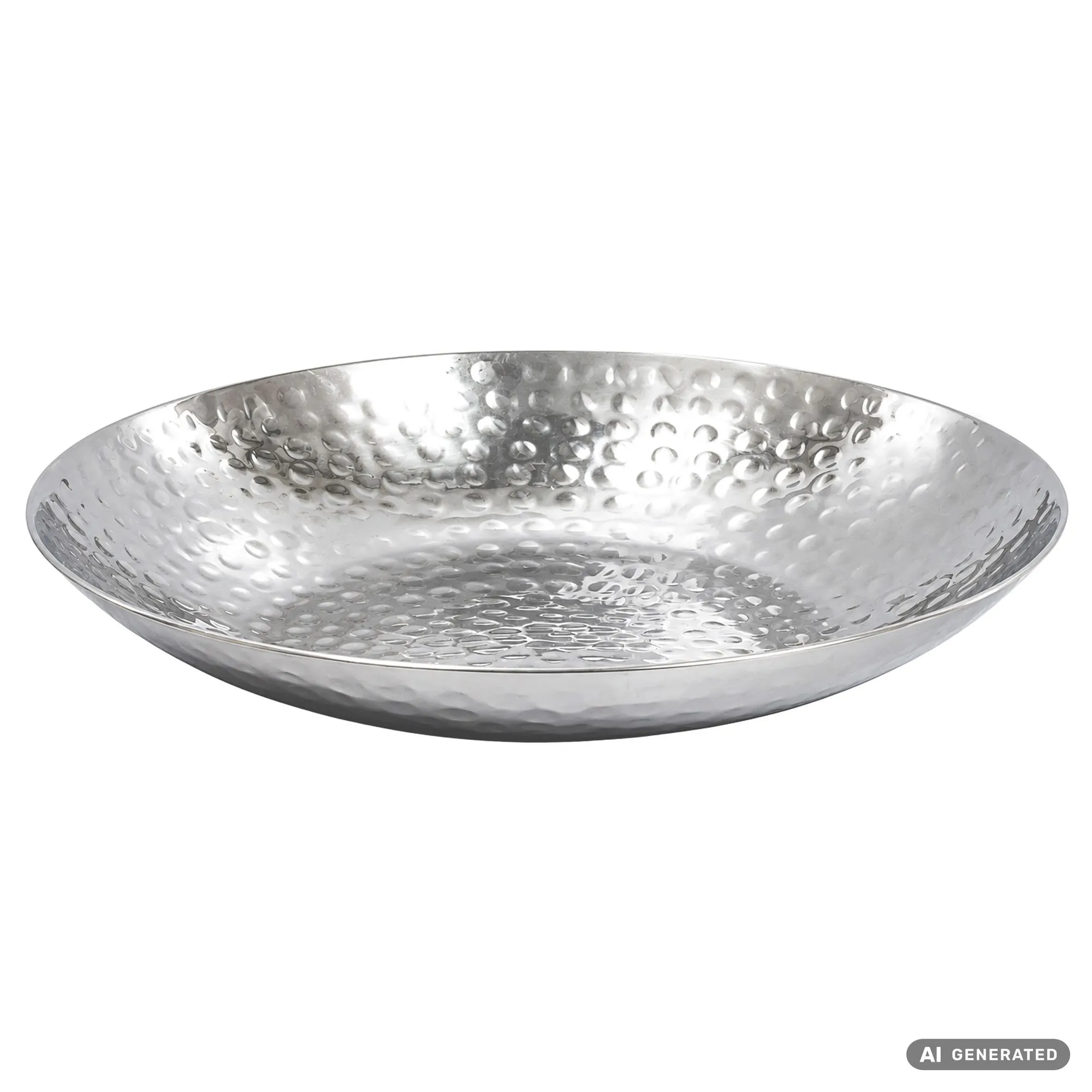 Obstschale rund aus Aluminium 50 cm Hammerschlag Silber Handmade