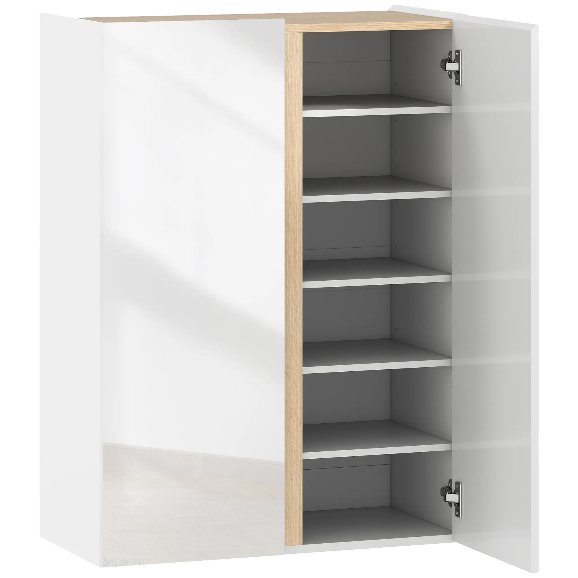 Schuhschrank mit Soft-Close-Funktion, 6-stufiges Design ohne Griffe, fasst bis zu 18 Paare, für Flur, Eingangsbereich, Holz, Weiß