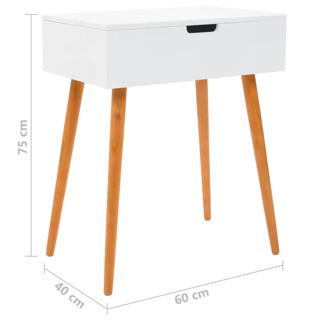 Frisiertisch 60x40x75 cm Weiß mit MDF, Glas und Massivholzbeinen