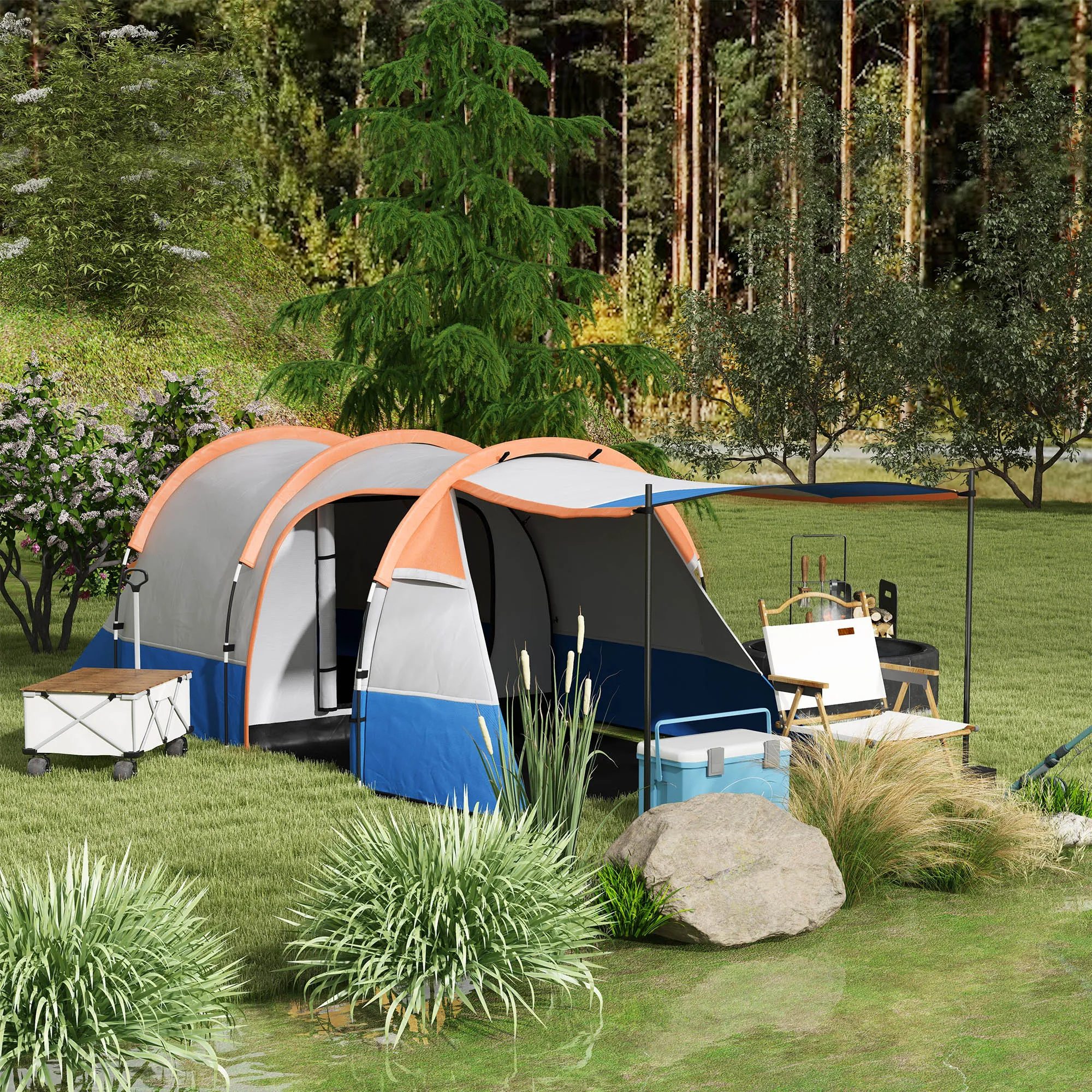 Tunnelzelt 4 Personen 420x200x150 cm Orange