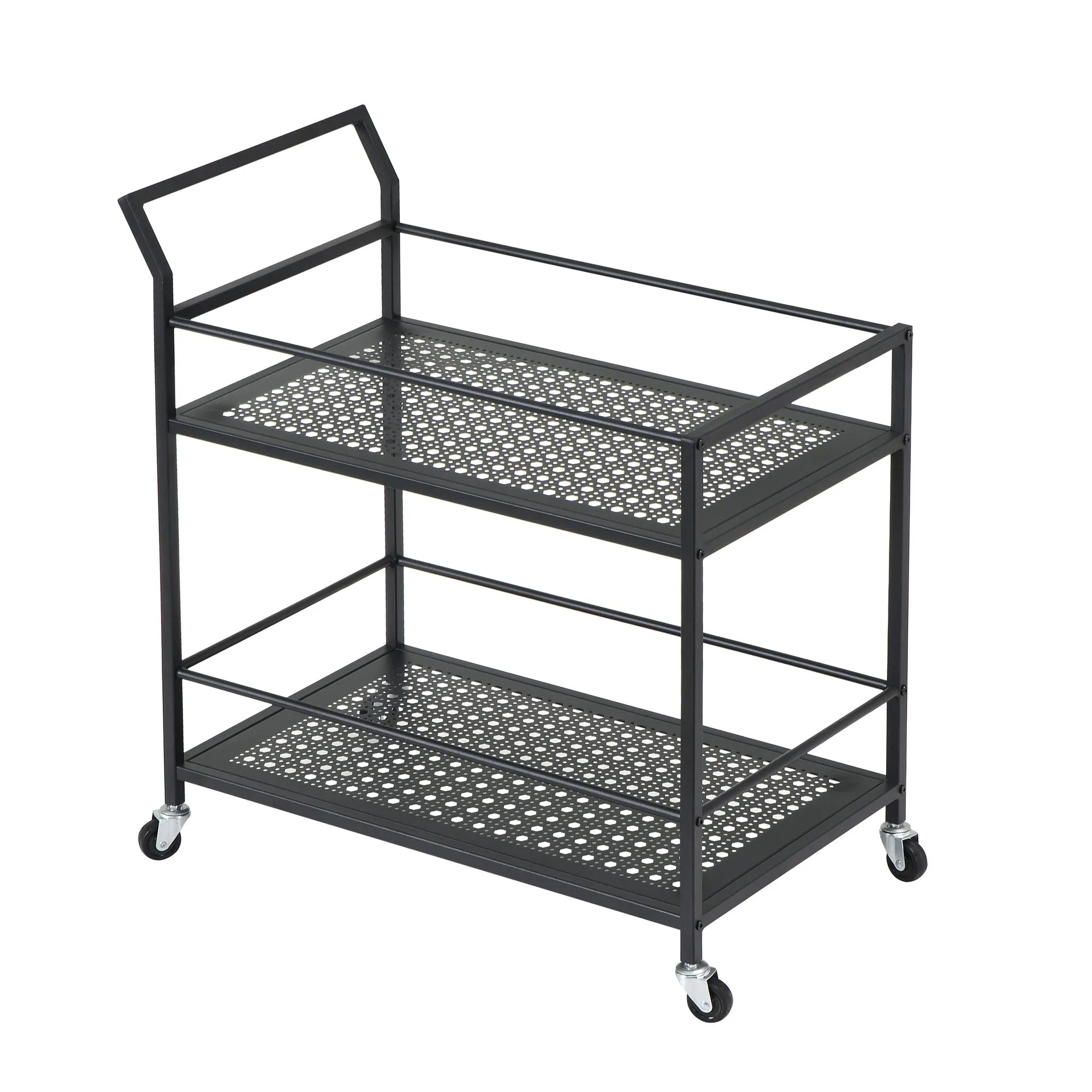 Servierwagen Metall Schwarz 79x45x83 cm mit Rollen & Bremsen