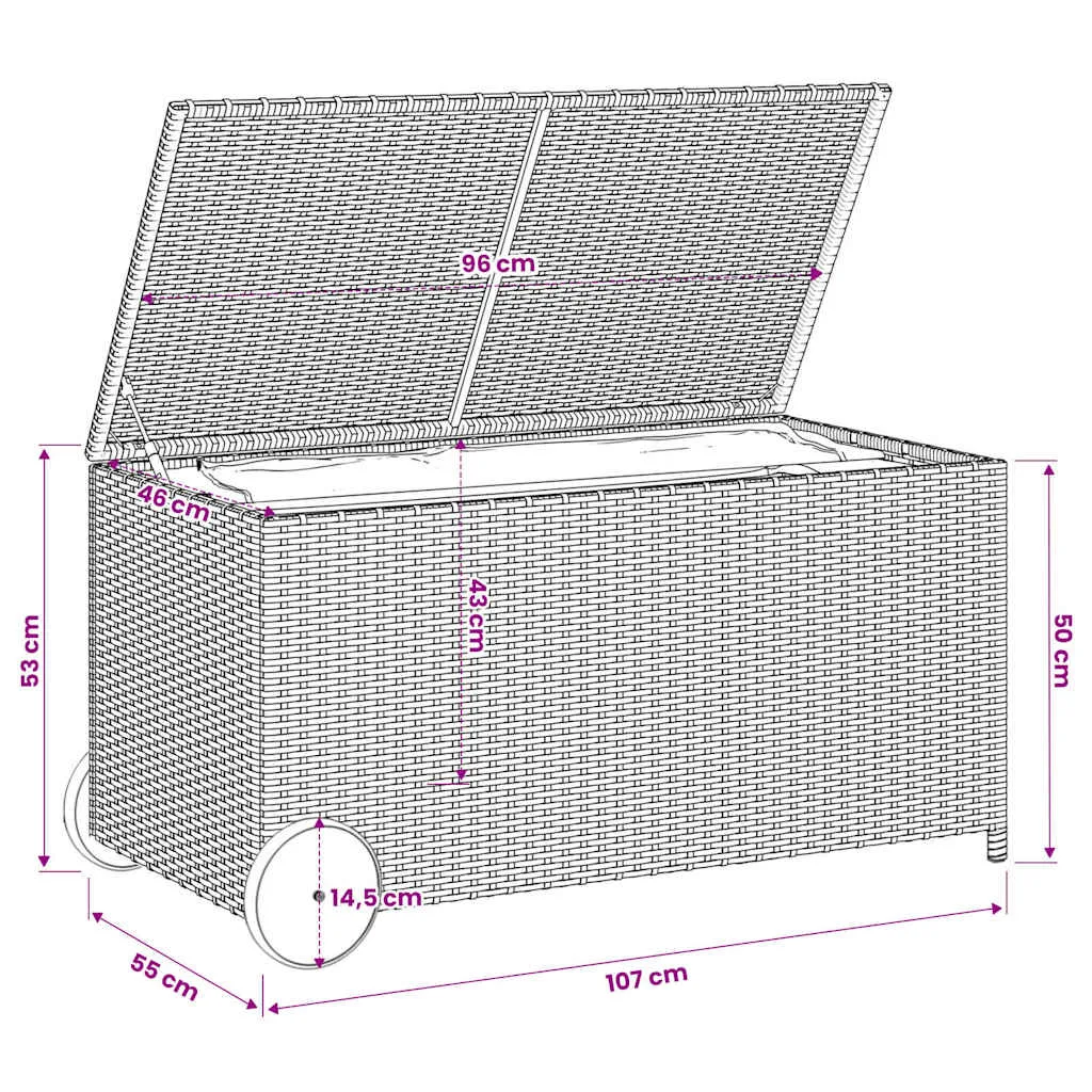 Gartenbox Grau 107x55x50/53 cm mit Echtholz und PE-Rattan