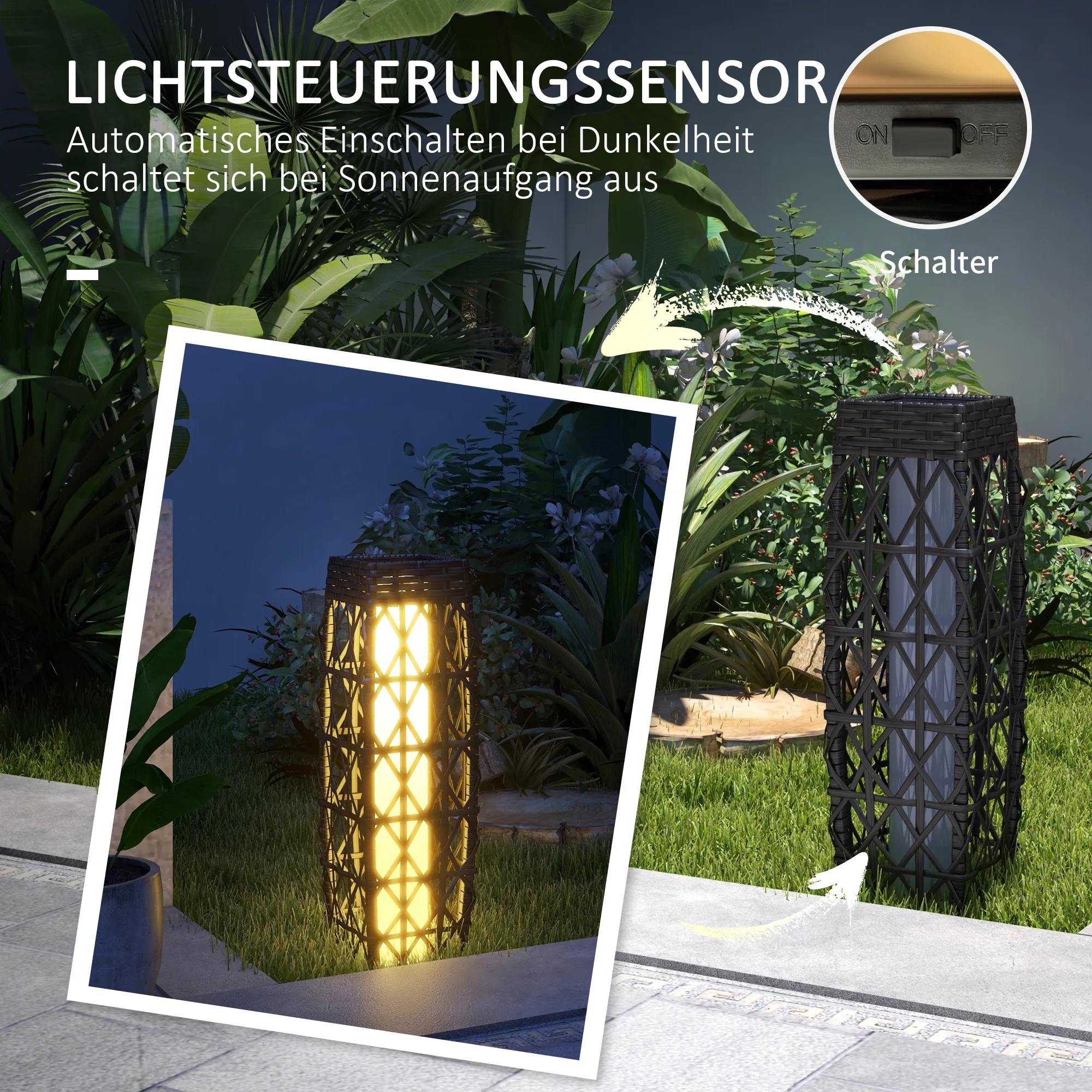Solar Gartenleuchte Rattan Stehleuchte Grau 20x20x68cm