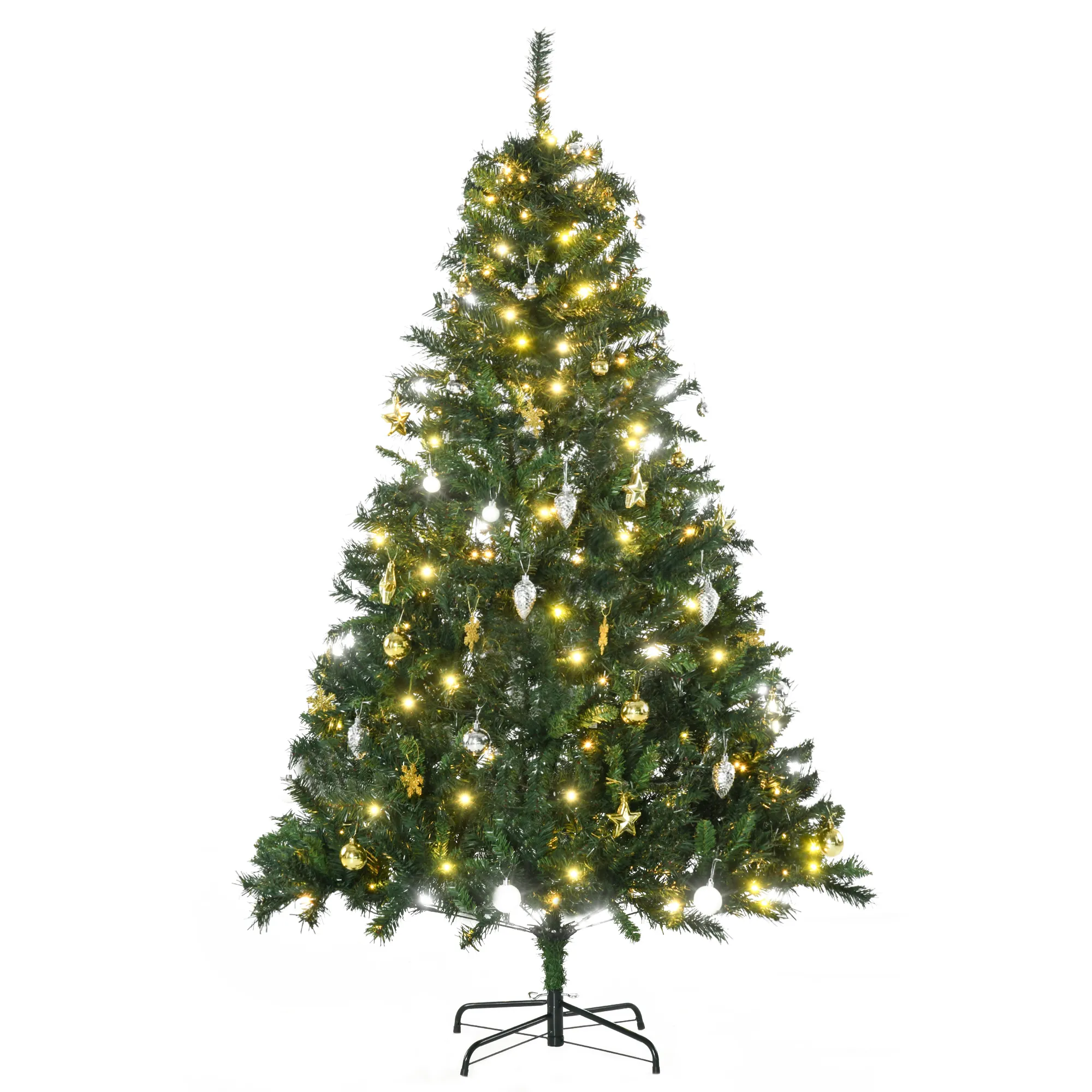 Kunstweihnachtsbaum 180 cm Grün mit 200 LEDs und Christbaumkugeln