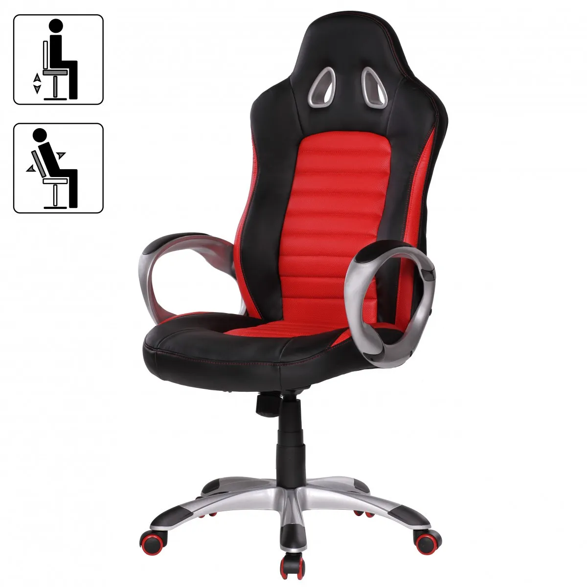 tinkaro Gaming Chefsessel BLETANA Kunstleder/Nylon Sport-Sitz Drehstuhl Schwarz/Rot