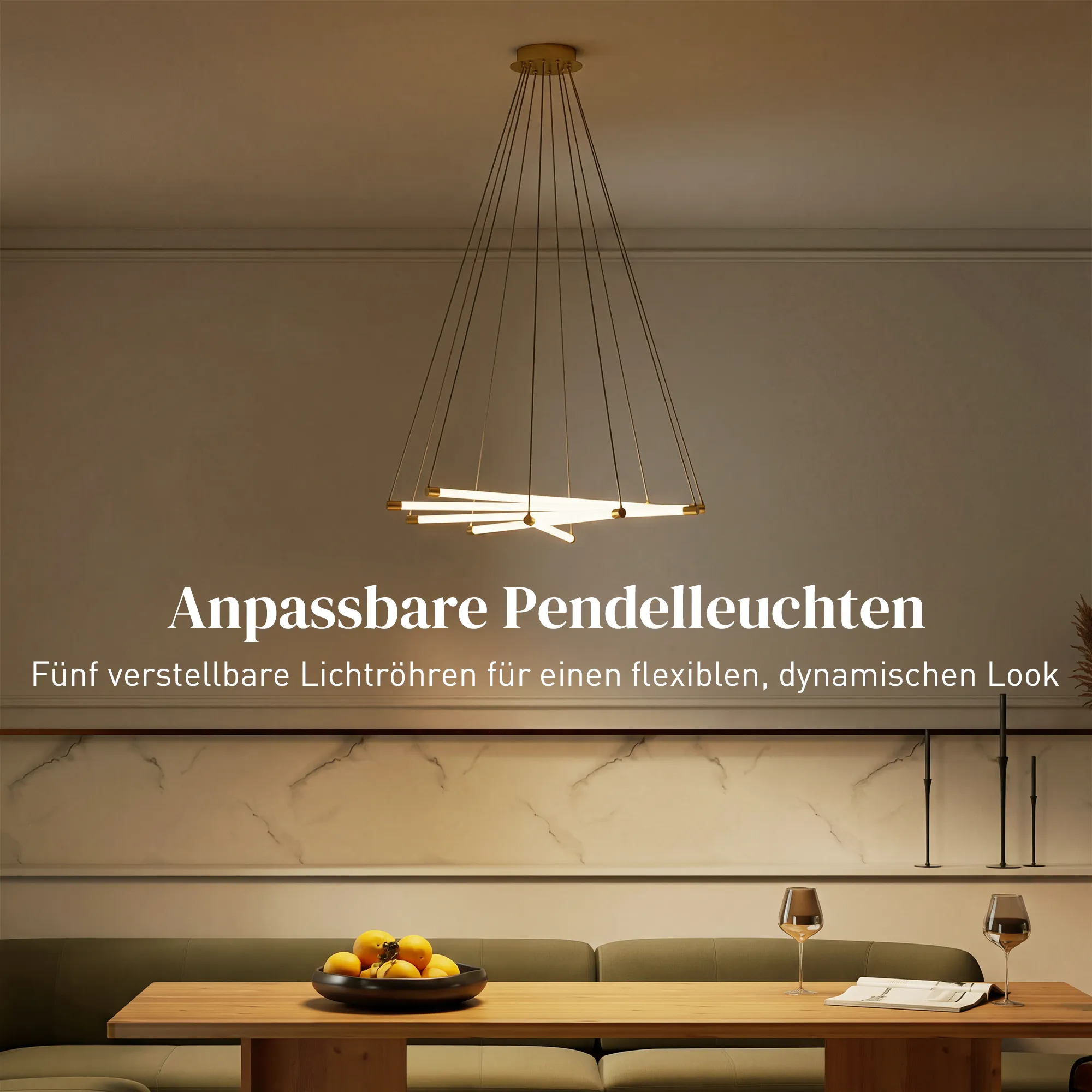 LED Pendelleuchte 50W anpassbar Metall Gold+Weiß Ø82 cm
