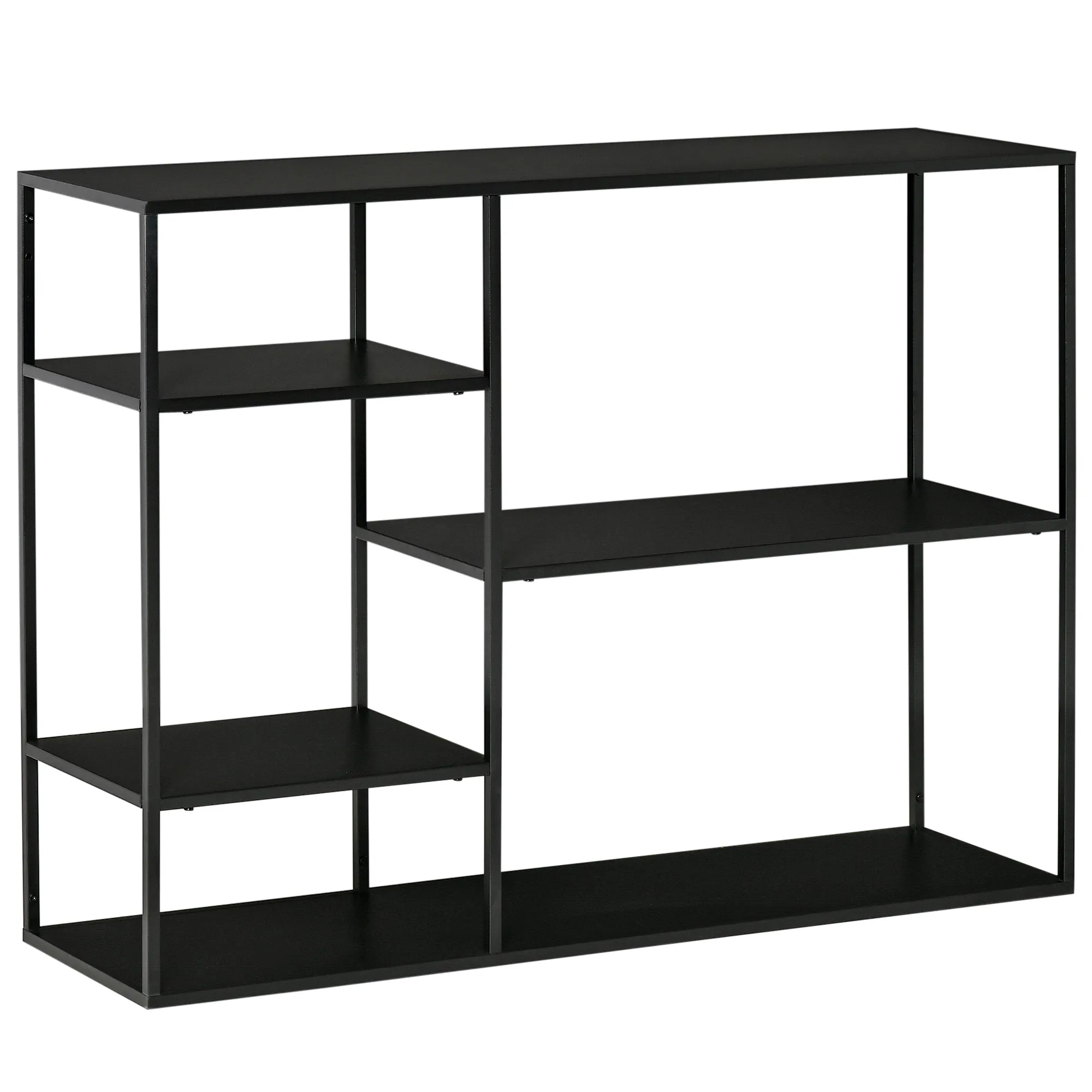 Standregal Bücherregal mit 5 offenen Fächern, Aufbewahrungsregal mit Metallrahmen, Würfelregal für Küche, Wohnzimmer, Schwarz, 120 x 35 x 87,5 cm Standregal Bücherregal mit 5 offenen Fächern, Aufbewahrungsregal mit Metallrahmen, Würfelregal für Küche, Wohnzimmer, Schwarz, 120 x 35 x 87,5 cm