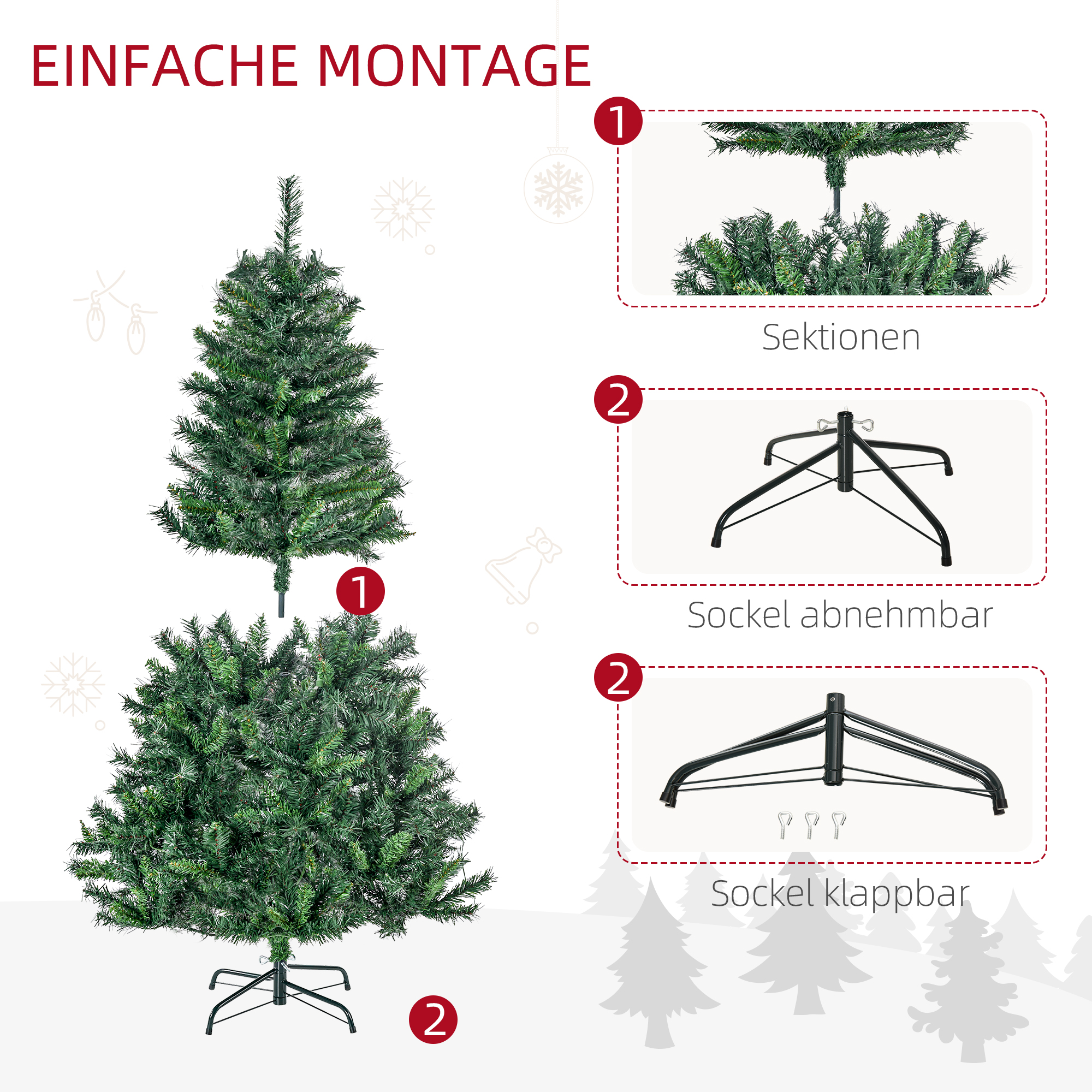 Künstlicher Weihnachtsbaum mit LED-Lichterkette, 150 cm, Grün