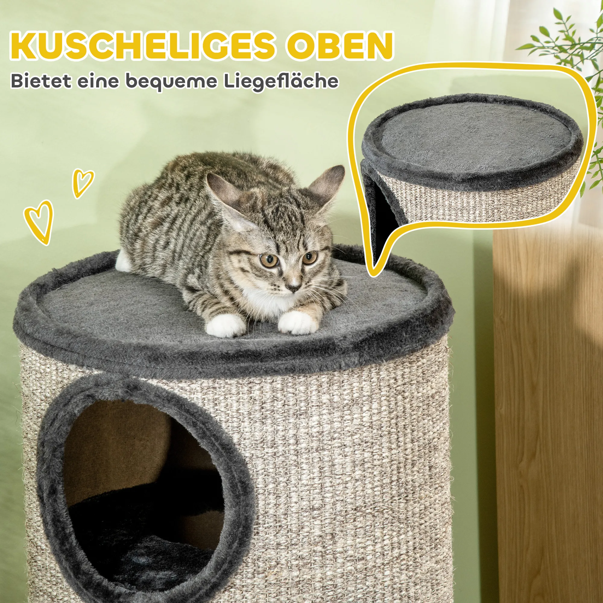 Luxuriöse Katzen Kratztonne Ø38 x 70H cm Hellgrau