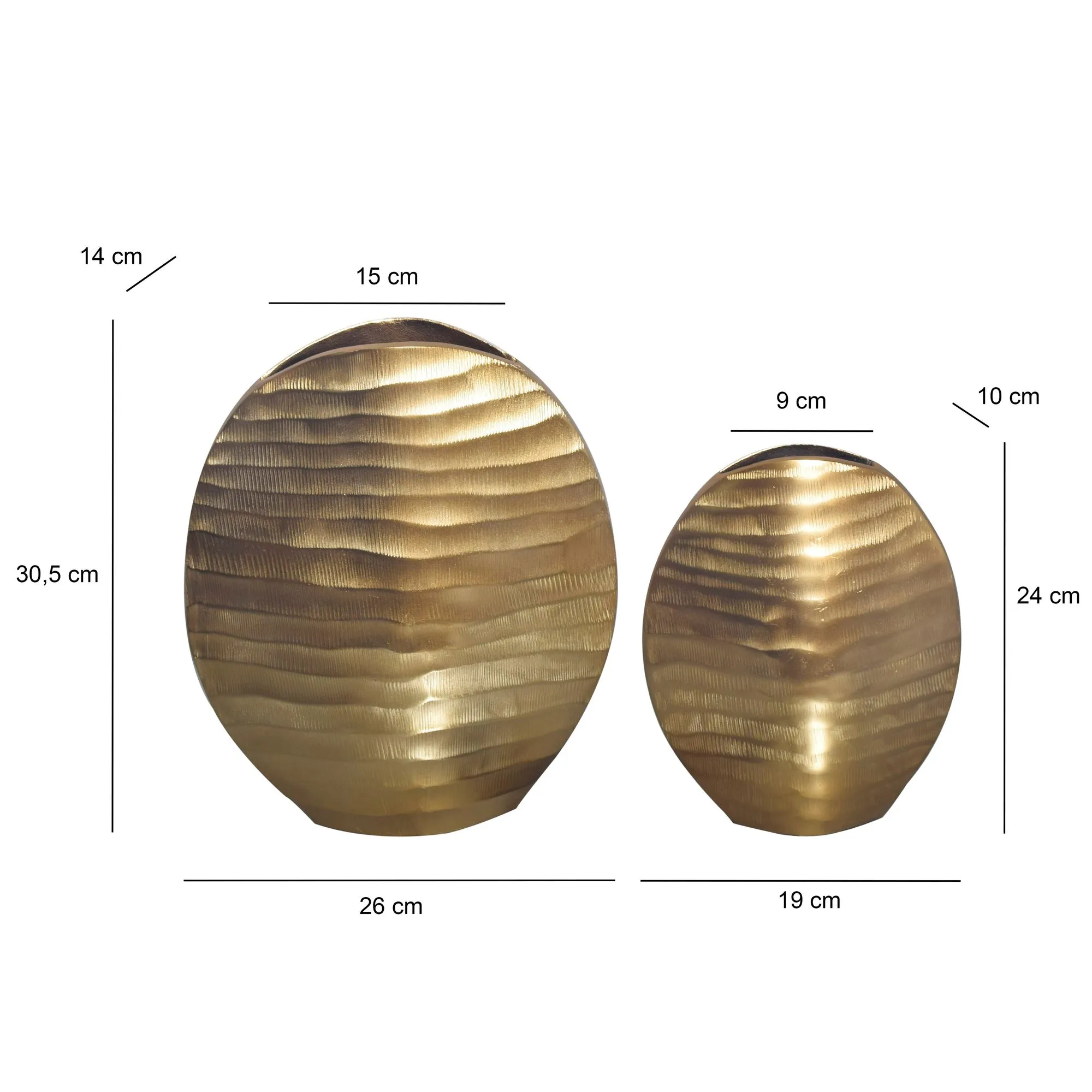 Deko Vase 2er Set Aluminium Gold Blumenvase Wellenmuster Modern