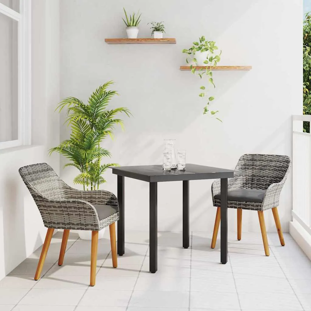 Garten-Esszimmer-Set Poly-Rattan Grau 80x80x74 cm Tisch, 62,5x55x82 cm Stühle