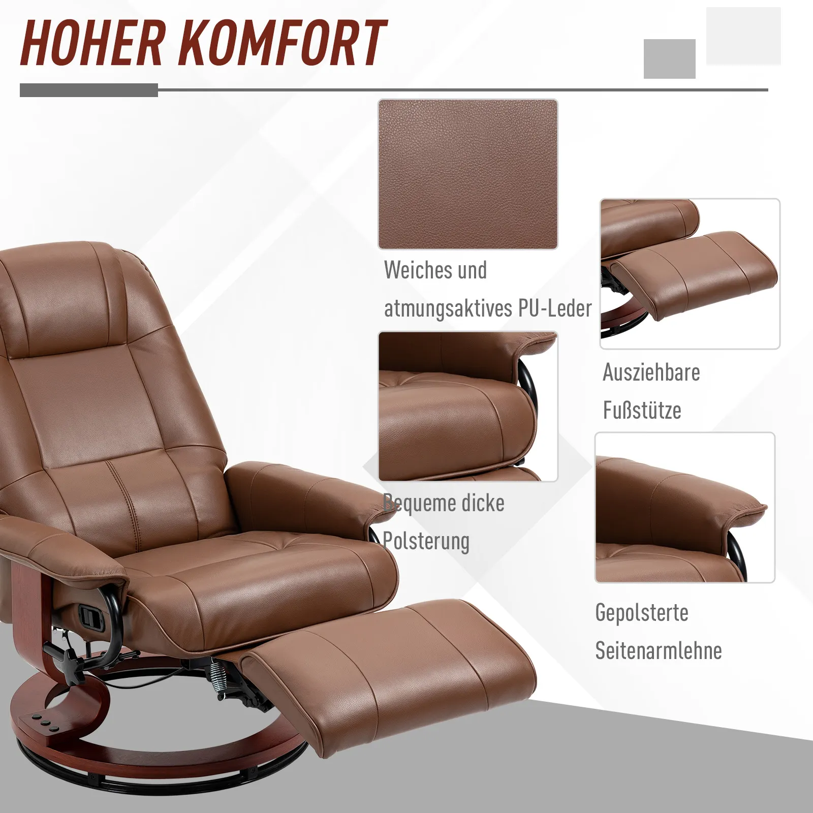 Relaxsessel Braun 78L x 87B x 100H cm mit 360° Drehfuß