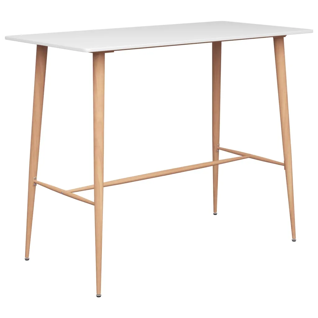 Weißer Stehtisch 120 x 60 x 105 cm mit MDF-Tischplatte und Metallbeinen in Massivholz-Optik