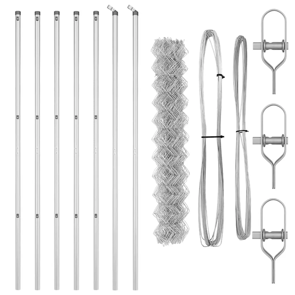 Zaunpfosten-Set aus Stahl Silber 1000 x 3,2 x 160 cm