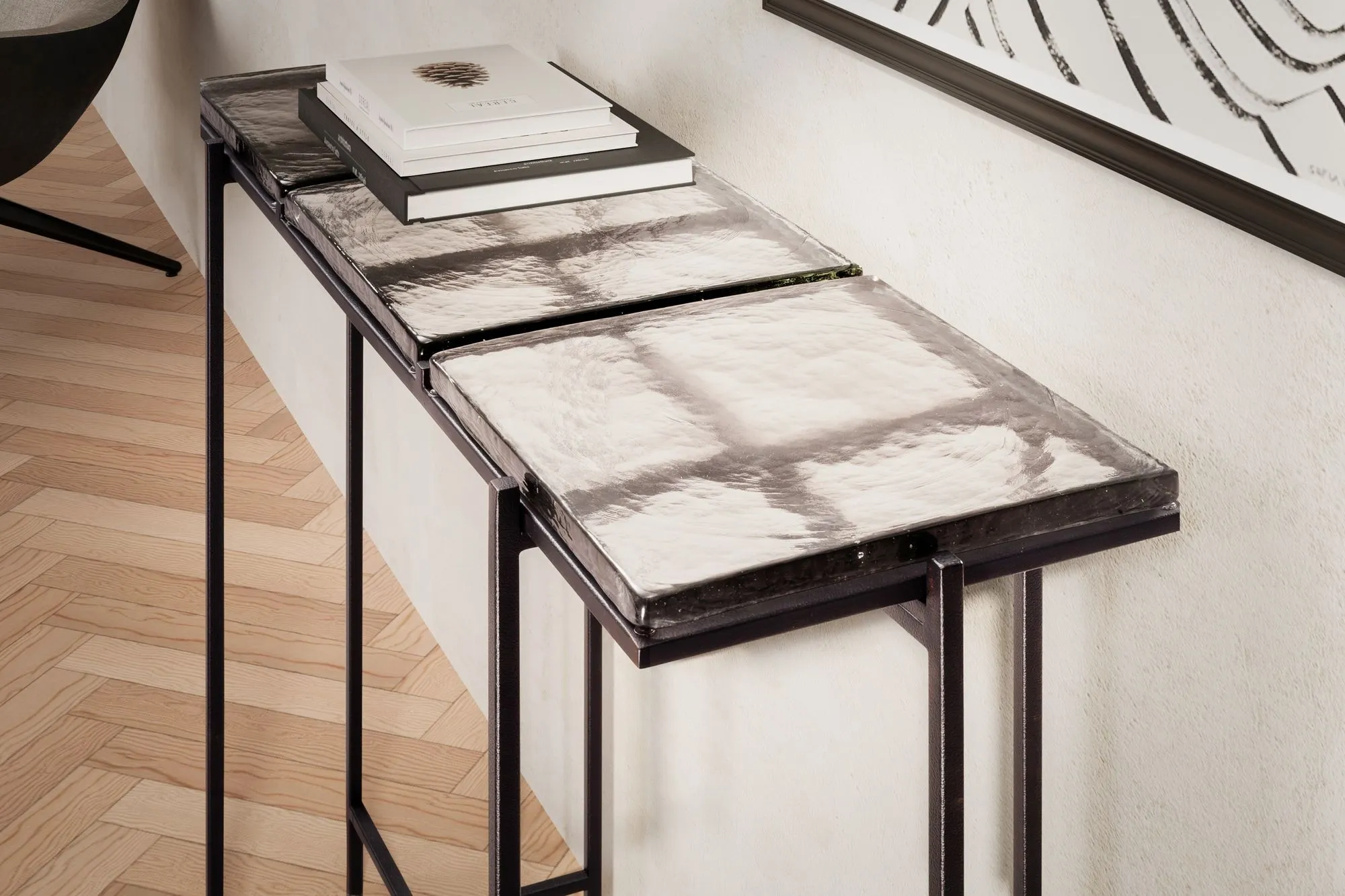 Konsolentisch Schwarz 90x29x85 cm Design Anrichte Glas Flur