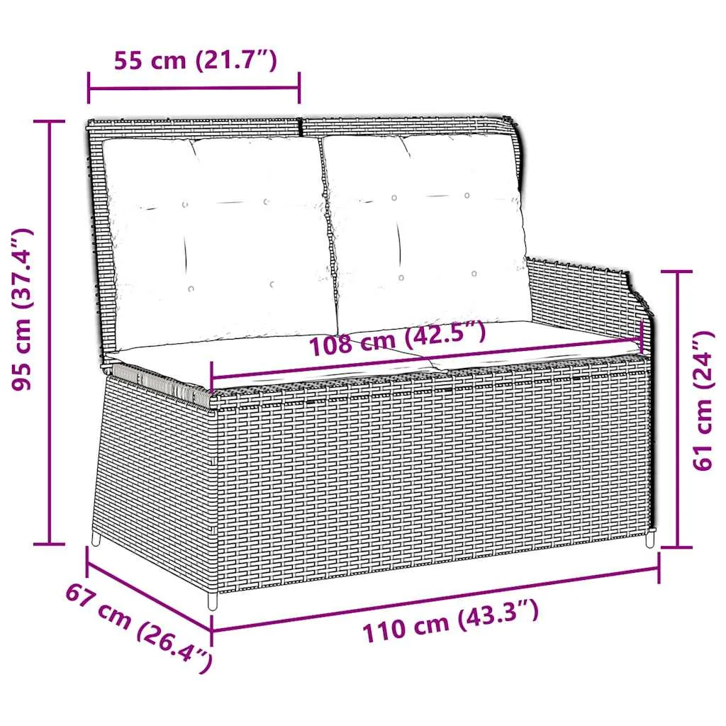 Garten-Relaxbank Hellgrau 110 x 67 x 95 cm