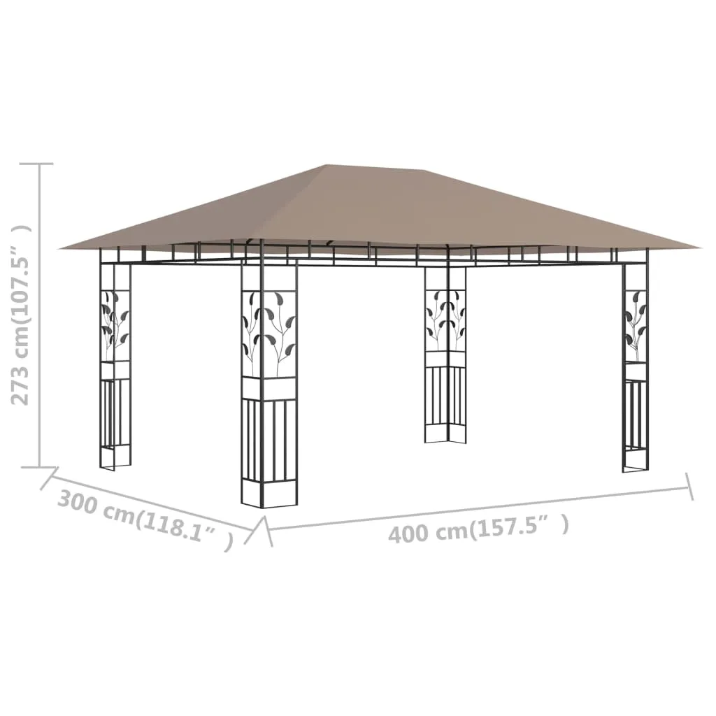 Pavillon 4x3x2,73 m Taupe mit Stahlrahmen und Moskitonetzen
