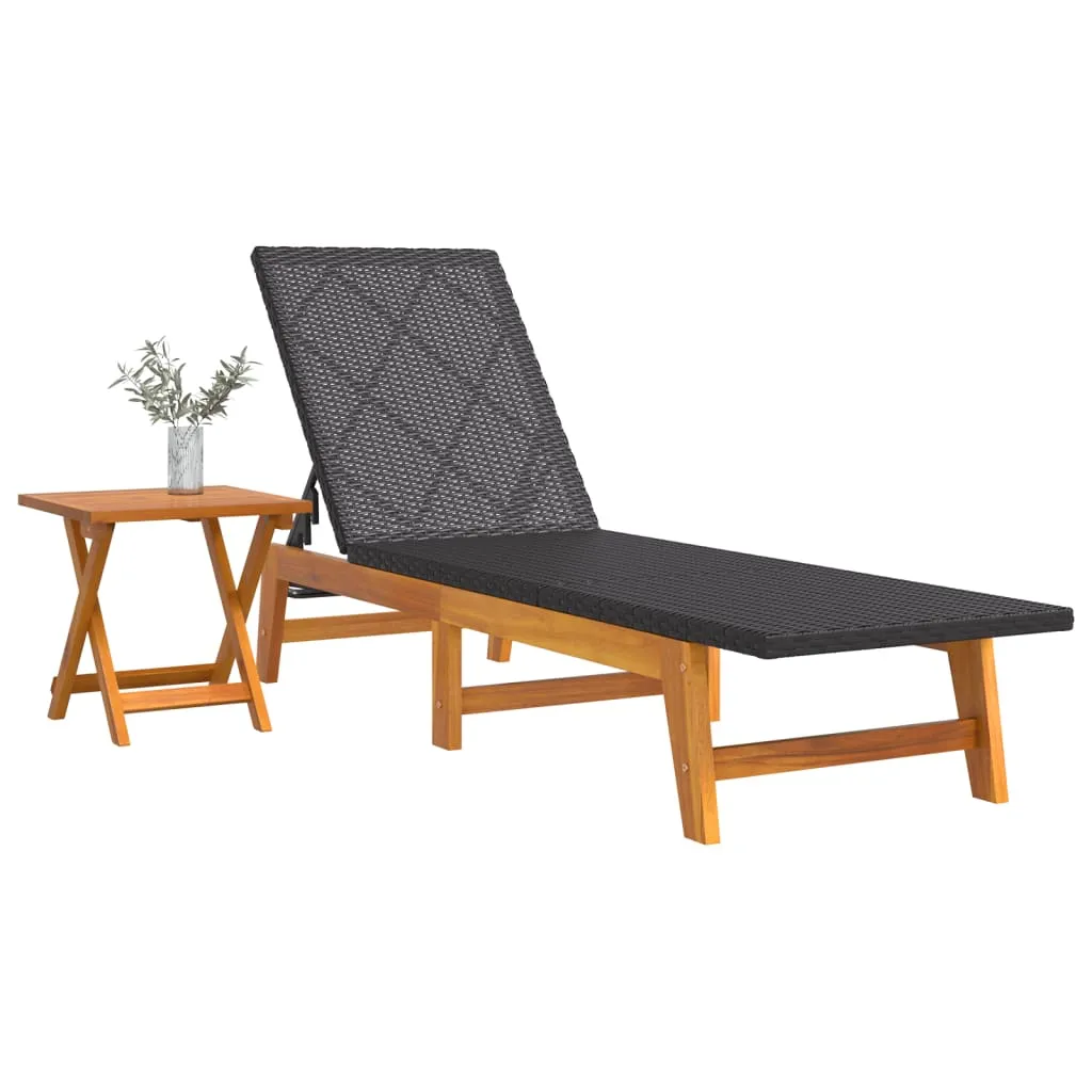 Sonnenliege aus Echtholz und PE-Rattan 200x54x87 cm Schwarz Braun