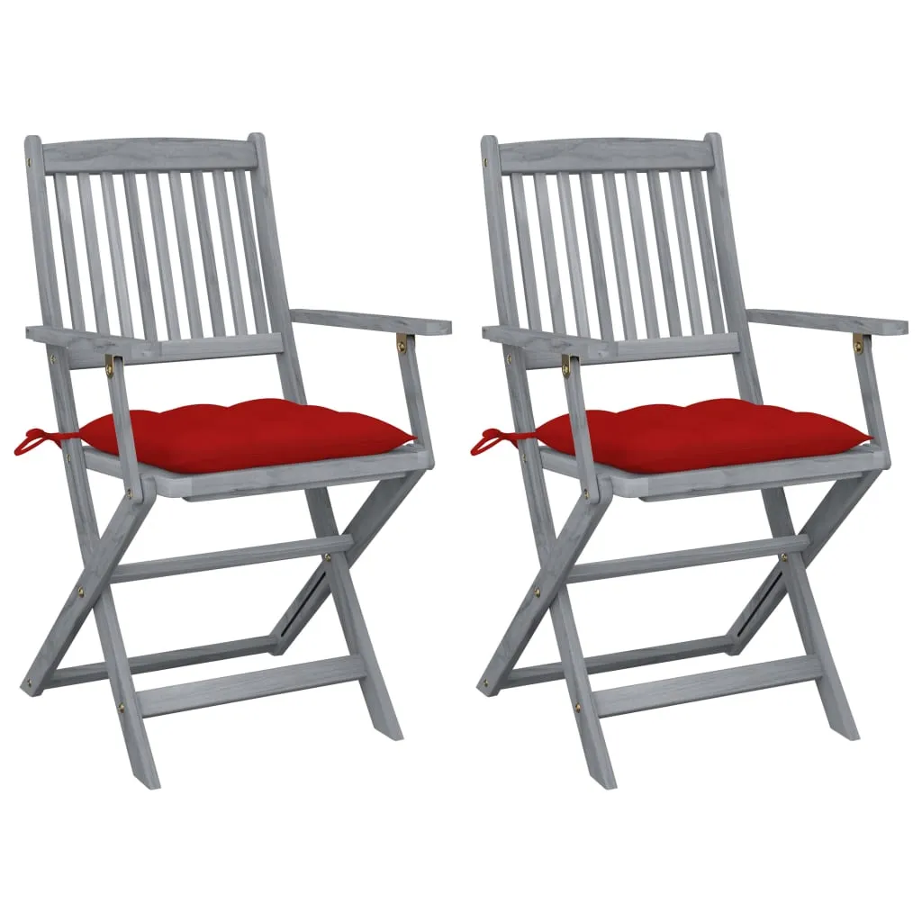 Modernes Echtholz Klappstuhl-Set 54x57x91 cm mit roten Sitzpolstern