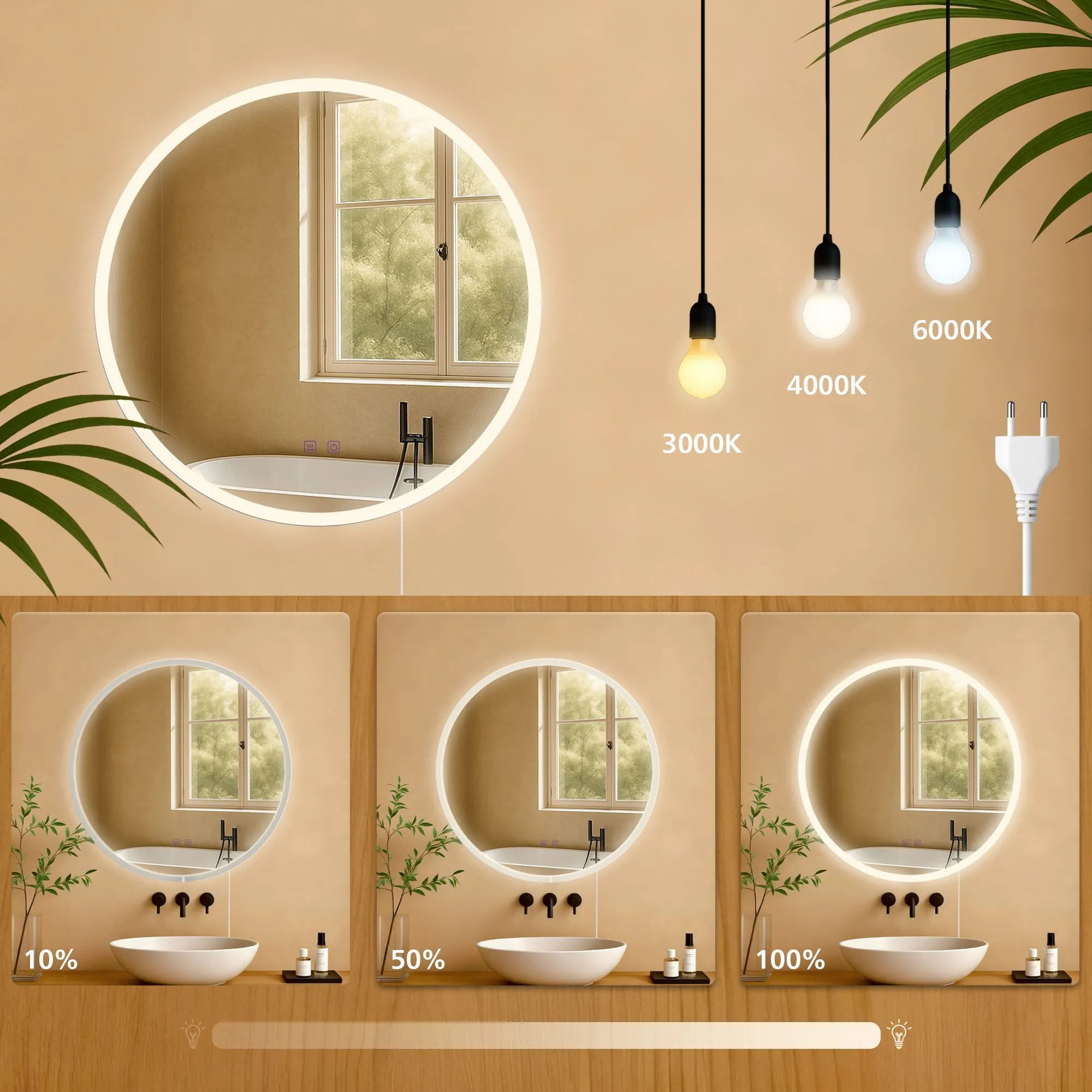 Badspiegel Laconia LED Rundspiegel 60x60 klarglas
